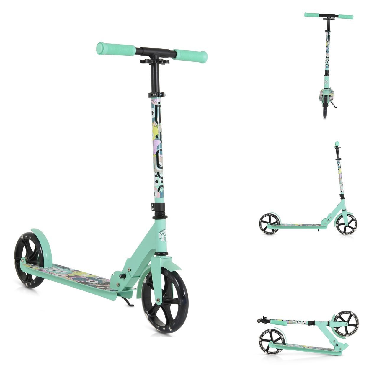 Byox Cityroller Kinderroller Monster klappbar, PU-Räder LED ABEC-7 Ständer bis 100 kg