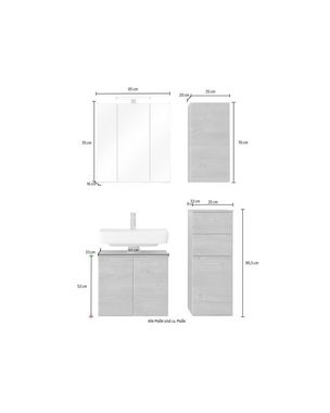 Saphir Badmöbel-Set Quickset 943 4-teilig, Glaswaschtisch und LED-Spiegelschrank, (Set, 4-St), Badmöbel ohne Waschbecken, inkl. Türdämpfer, 7 Türen, 2 Schubladen