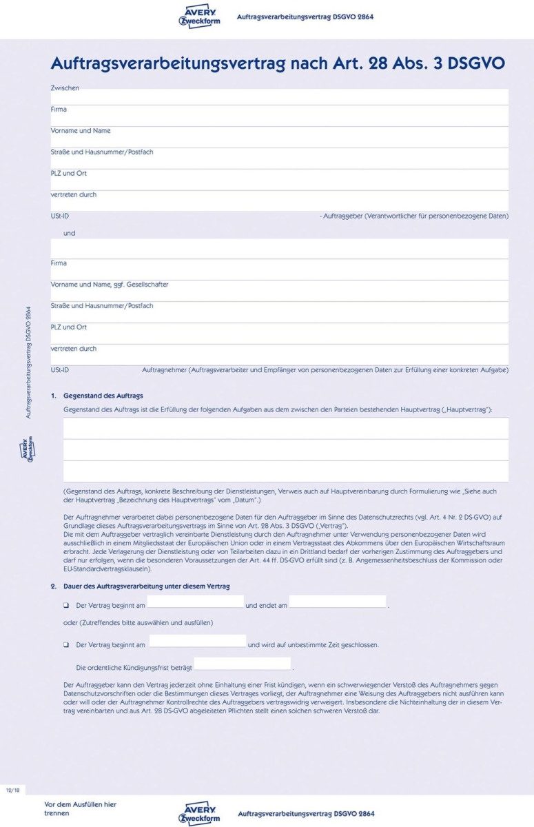 Avery Zweckform Formularblock Auftragsverarbeitungsvertrag A4 4-seitig