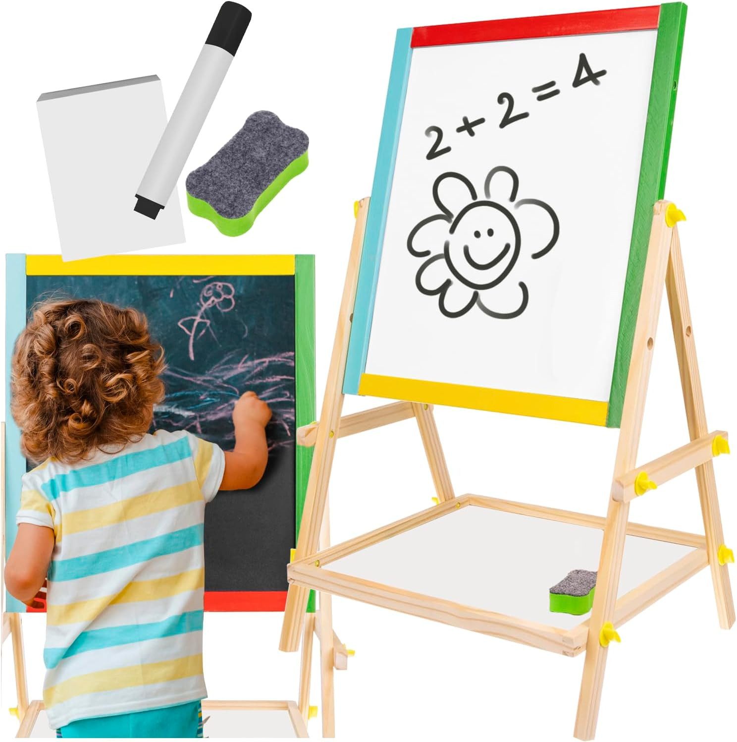 KRUZZEL Tafel Magnetische Drehbare Kindertafel 2in1 Kreidetafel & Whiteboard