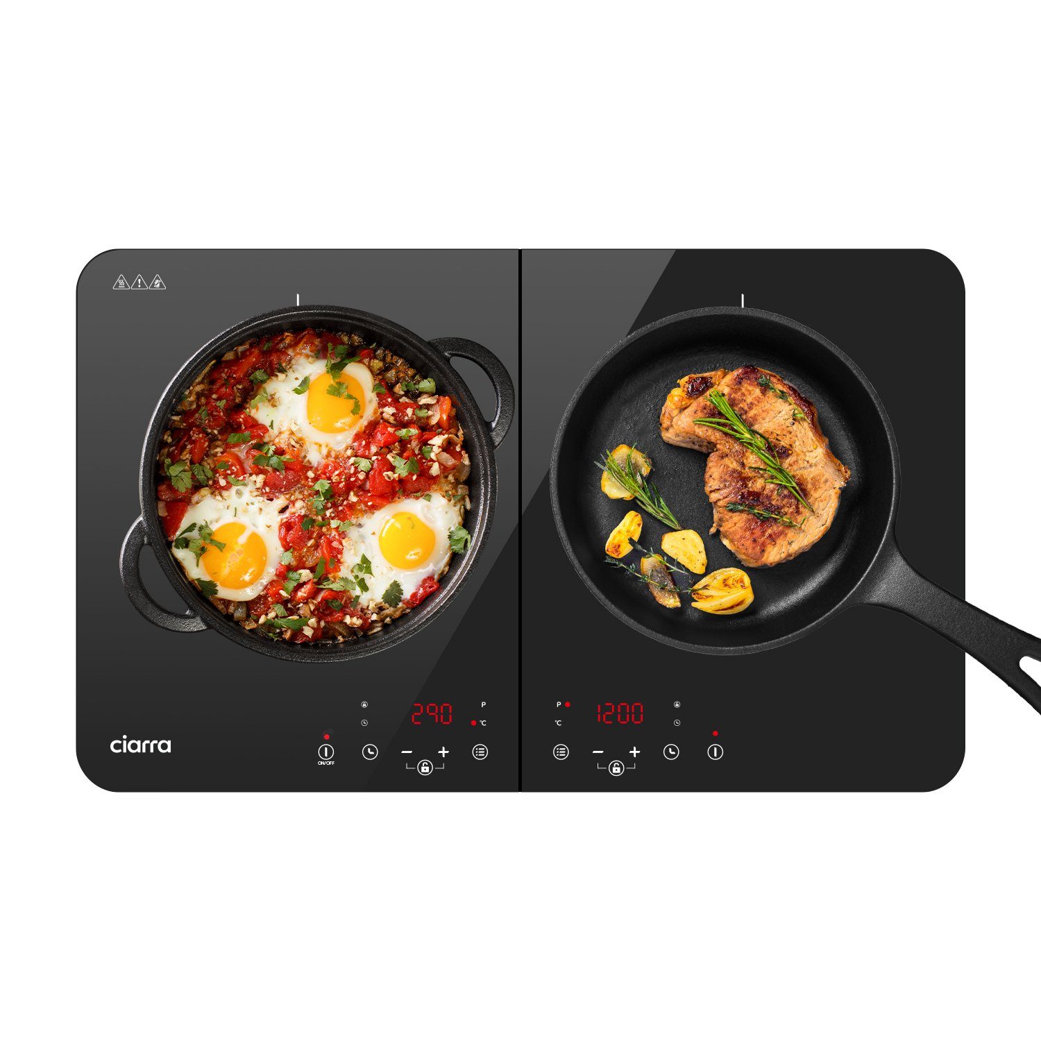 CIARRA Doppel-Induktionskochplatte 60cm Induktionskochfled CBTIH2, Touch Bedienung 9 Stufen Timer