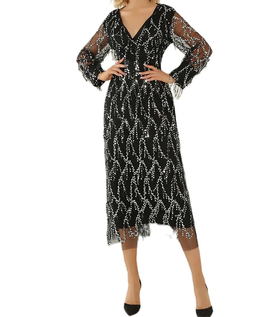 L.Ru UG Abendkleid Damenhaft bestickter langer Rock (1-tlg., Transparentes Netzkleid) Damen-Abendkleid mit Paillettenmuster | 