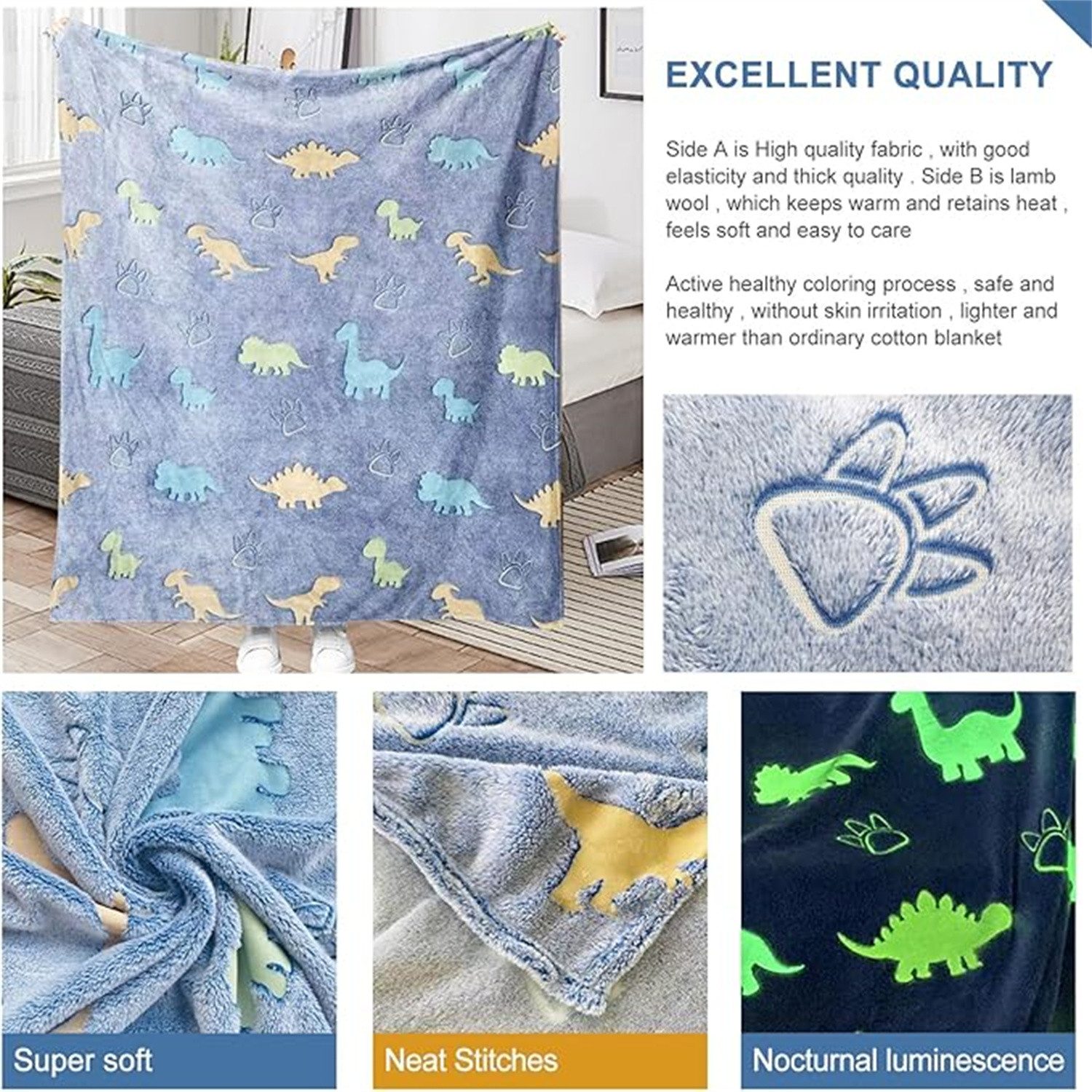 Kinderdecke Kinder Flanell Leuchtet Im Dunkeln Blanket,150x130cm Dino Decke günstig online kaufen
