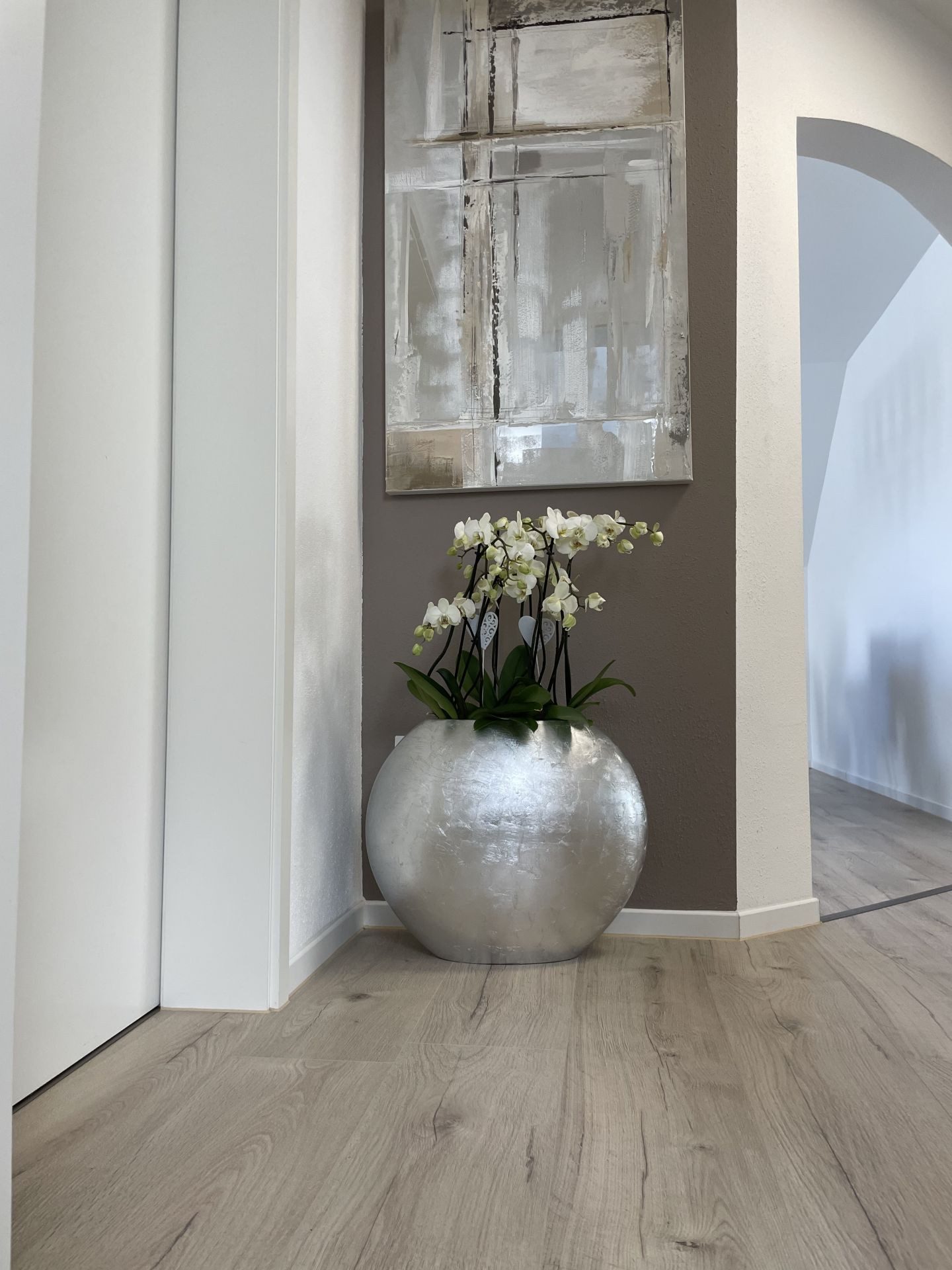 VIVANNO Bodenvase Fiberglas OVALE Rund - Blattsilber Blattoptik Hochglanz (1 St), 59x29x50 cm