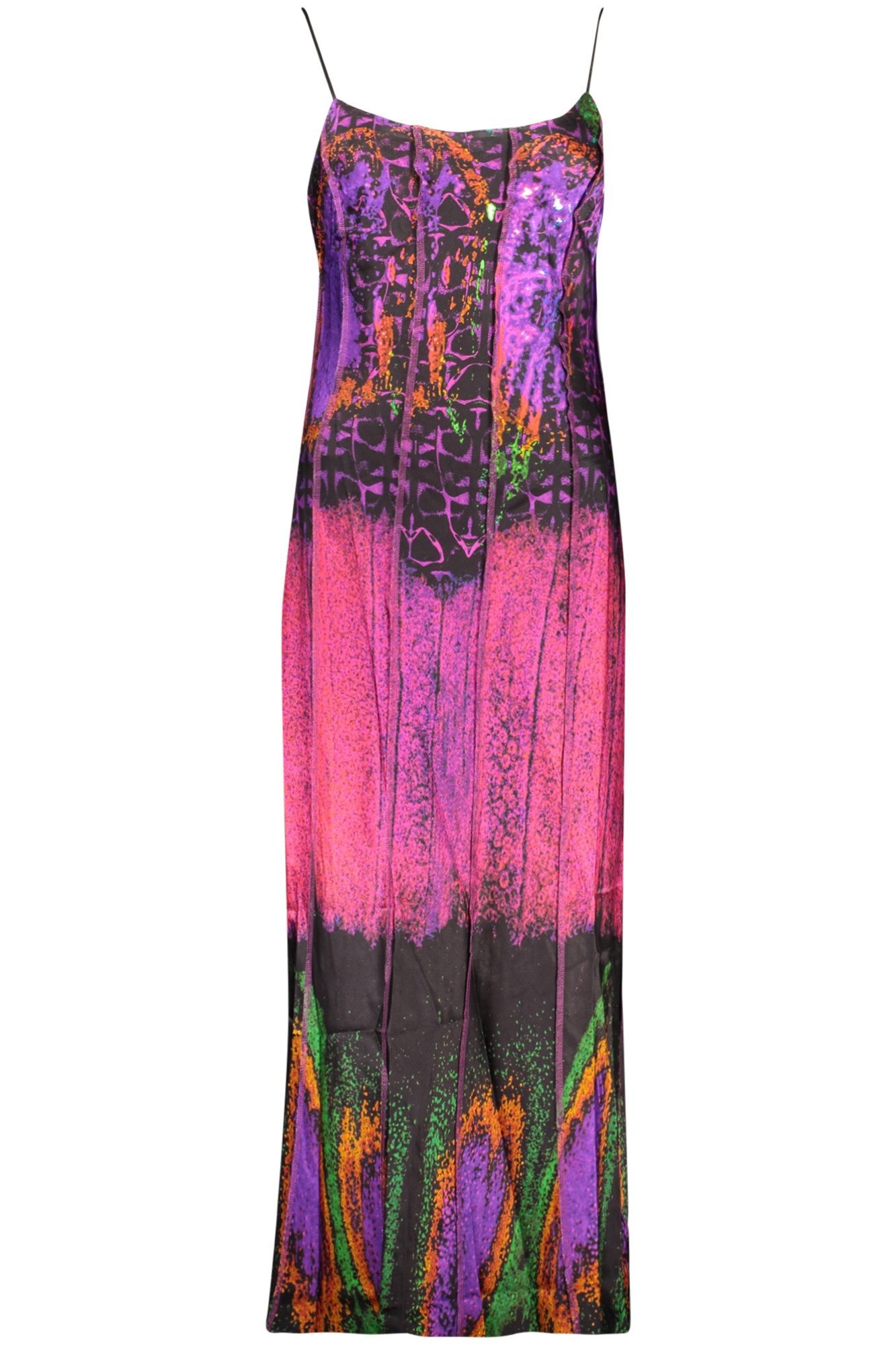 Desigual Partykleid Langes violettes Damenkleid mit Print und schmalen Trägern