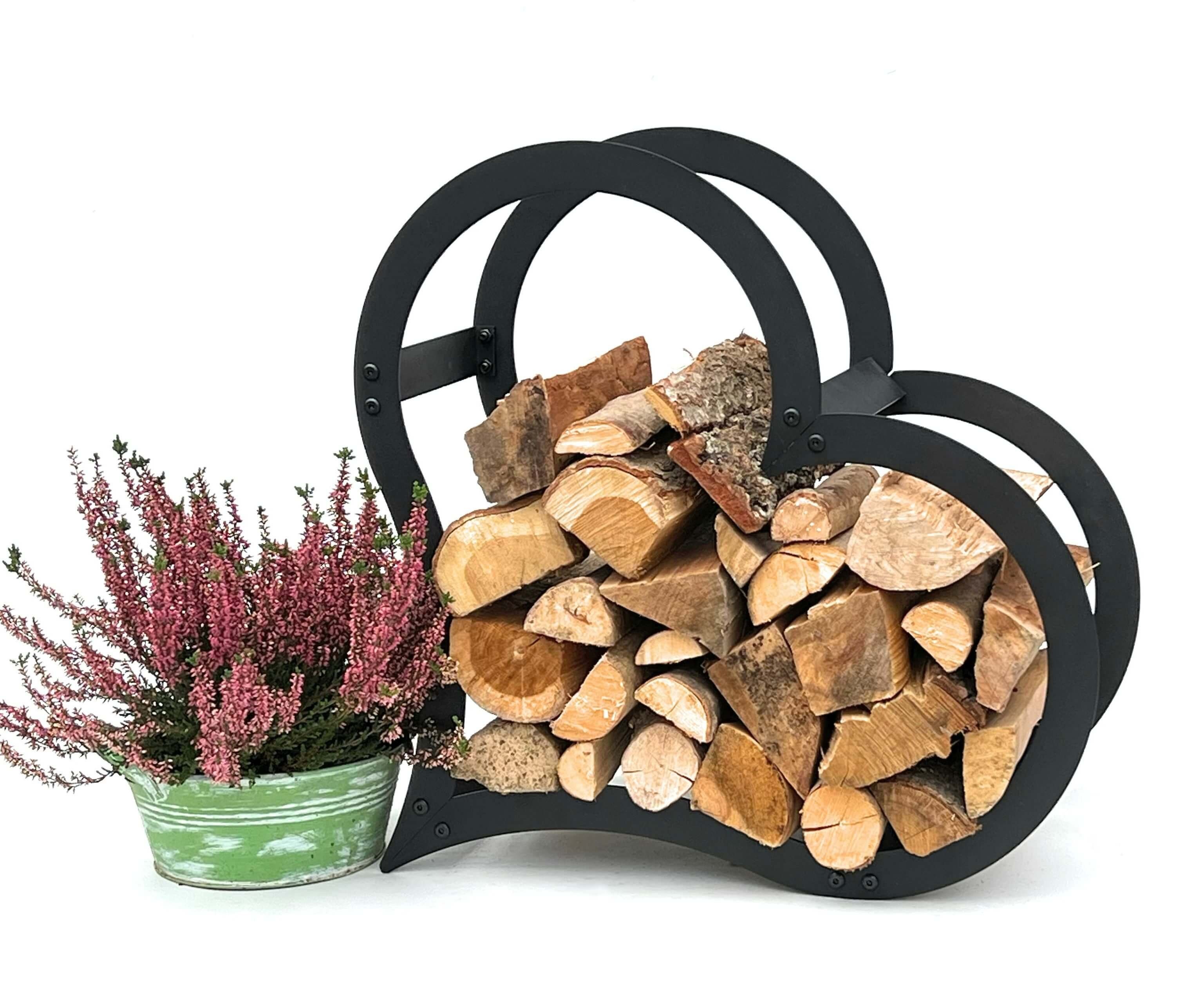 DanDiBo Kaminholzregal Metall Schwarz Stehend Herz 52 cm Kaminholzständer, Herzförmig und Freistehend