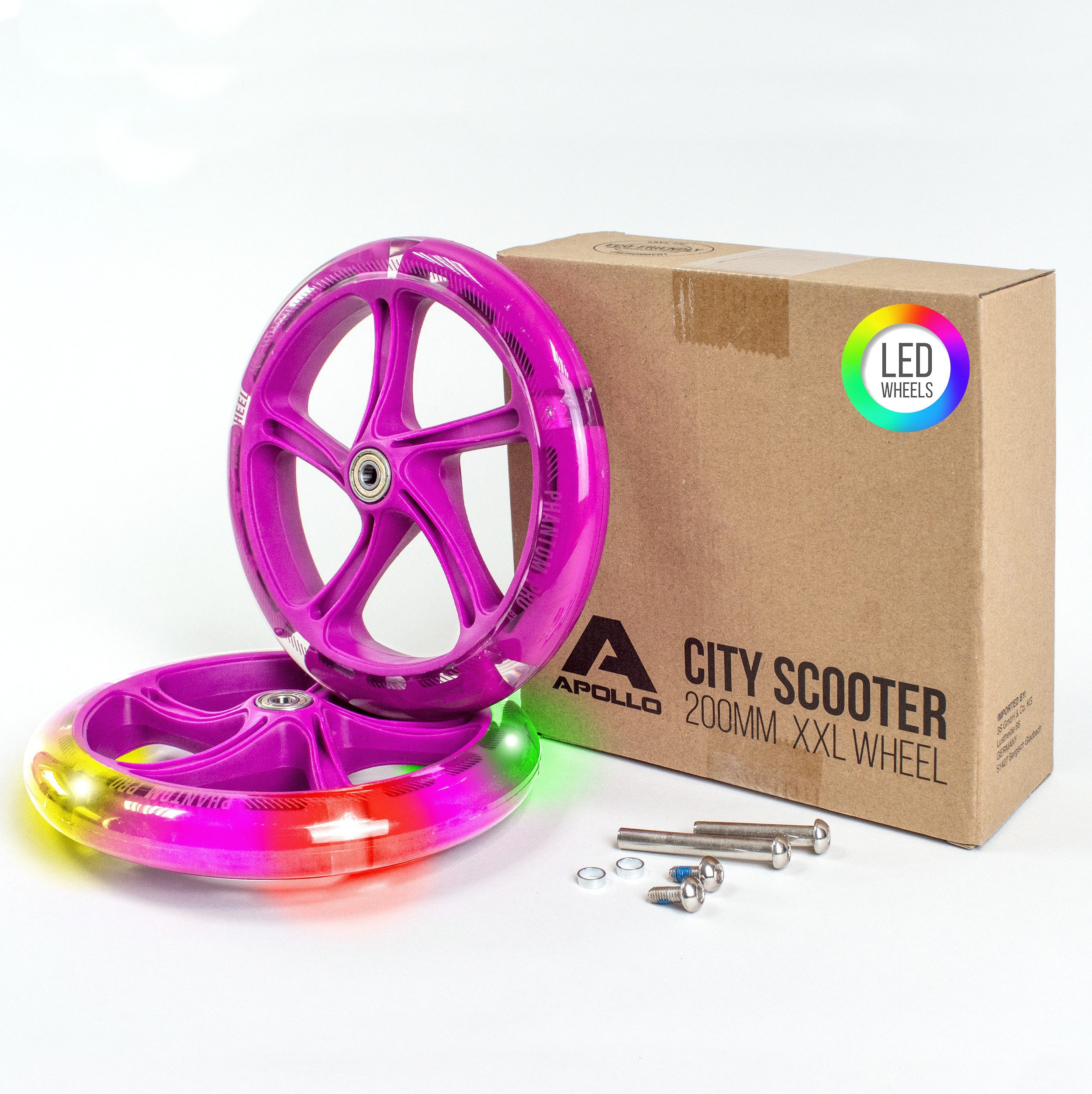 Apollo Scooter City Scooter 200mm Ersatzräder, auch als LED-Rollen erhältlich, auch in LED-Ausführung erhältlich