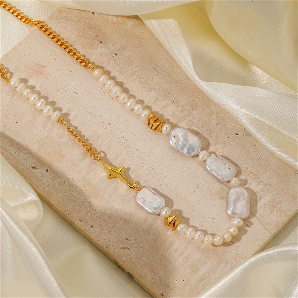 Süßwasser-Zuchtperlen-Anhänger-Halskette Perlenkette Damen Vintage-Perlenkette, Rouemi