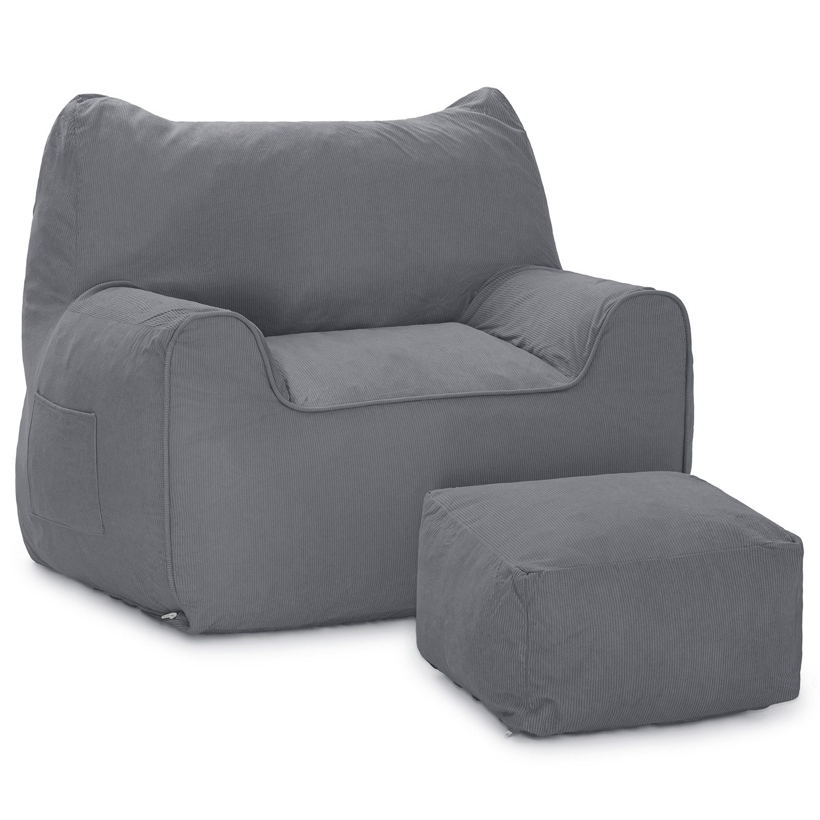 MECO Sitzsack (Erwachsene Sofa Lounge Sessel aus Cord 100x80cm), mit Katzenohren und Fußbank, belastbar bis 100kg