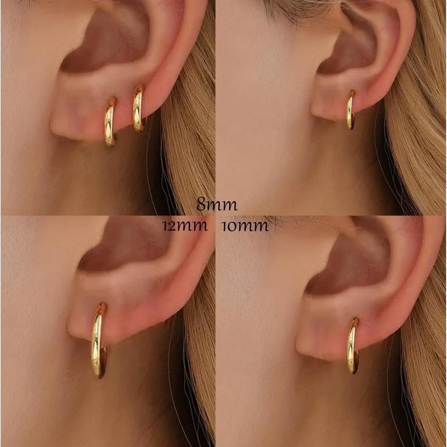 LuxusKollektion Creolen-Set 3 Paar Creolen Silber 925 Gold Damen Ohrringe Set 14K Vergoldet Mini