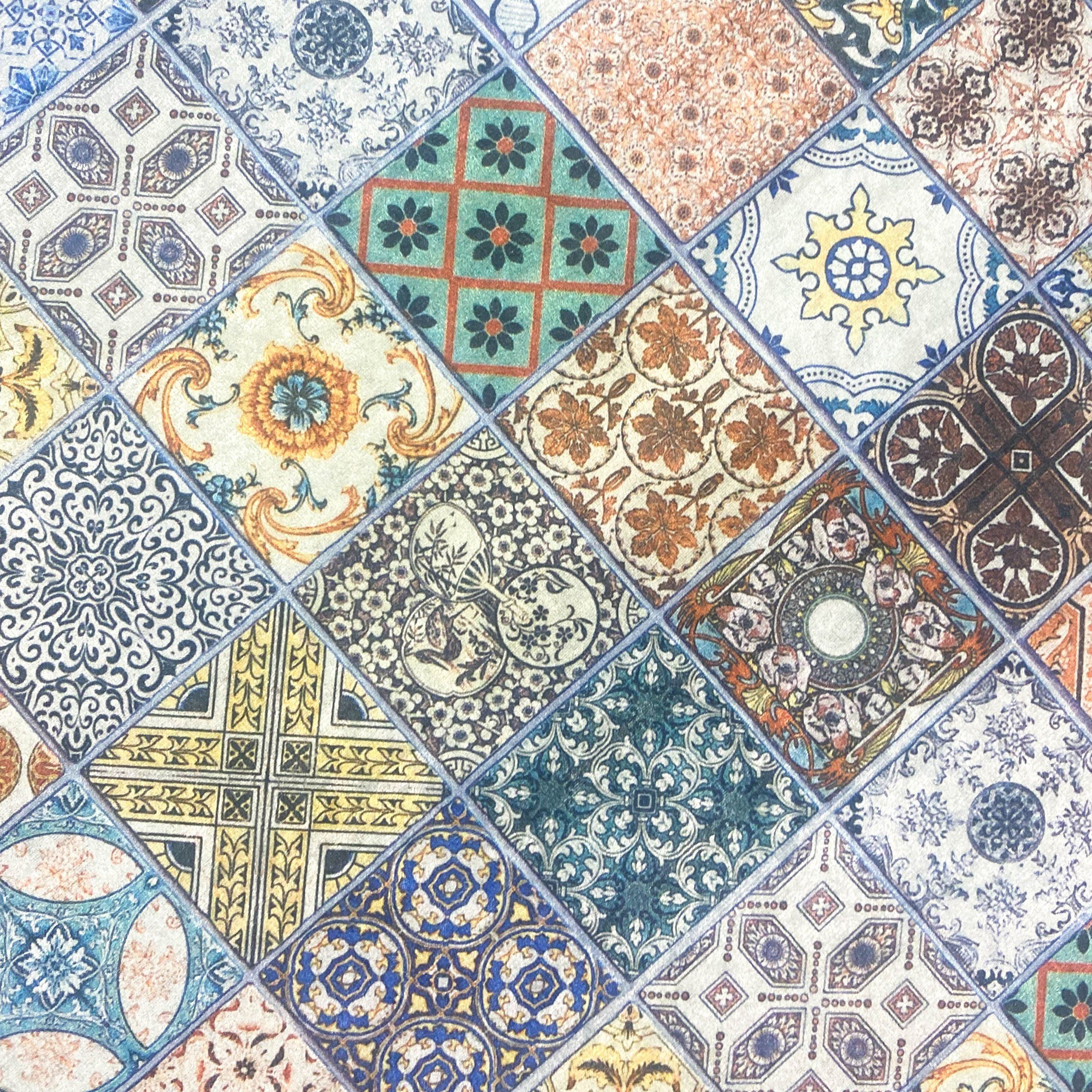 Carpetia Teppich Küchenläufer Teppich bunt waschbar mit Fliesenmuster, rech günstig online kaufen