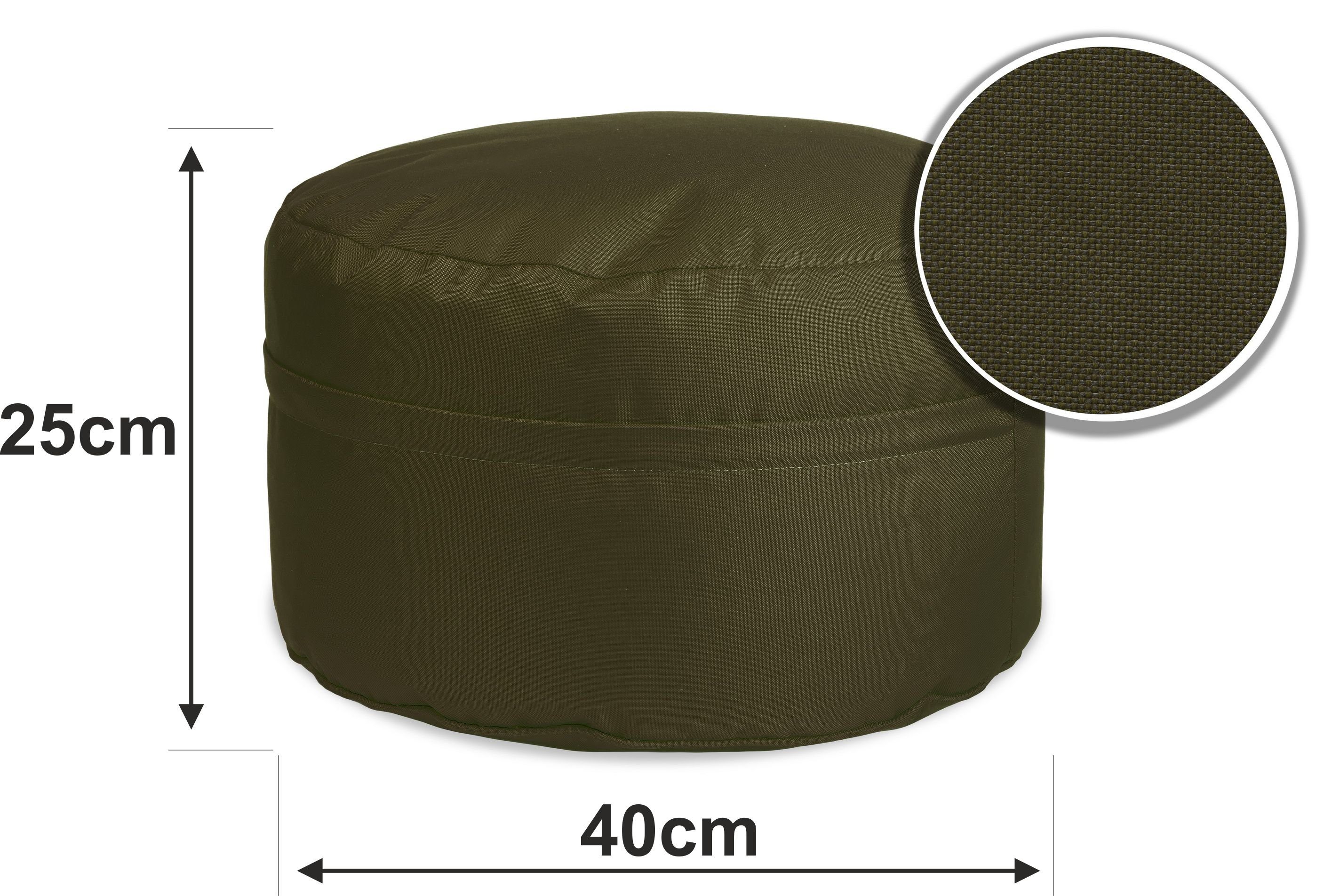 45 x abnehmbarem Bezug, Sitzsack Runder 25 mit sunnypillow Sitzpouf - Hocker dunkelgrün rund cm Sitzsack