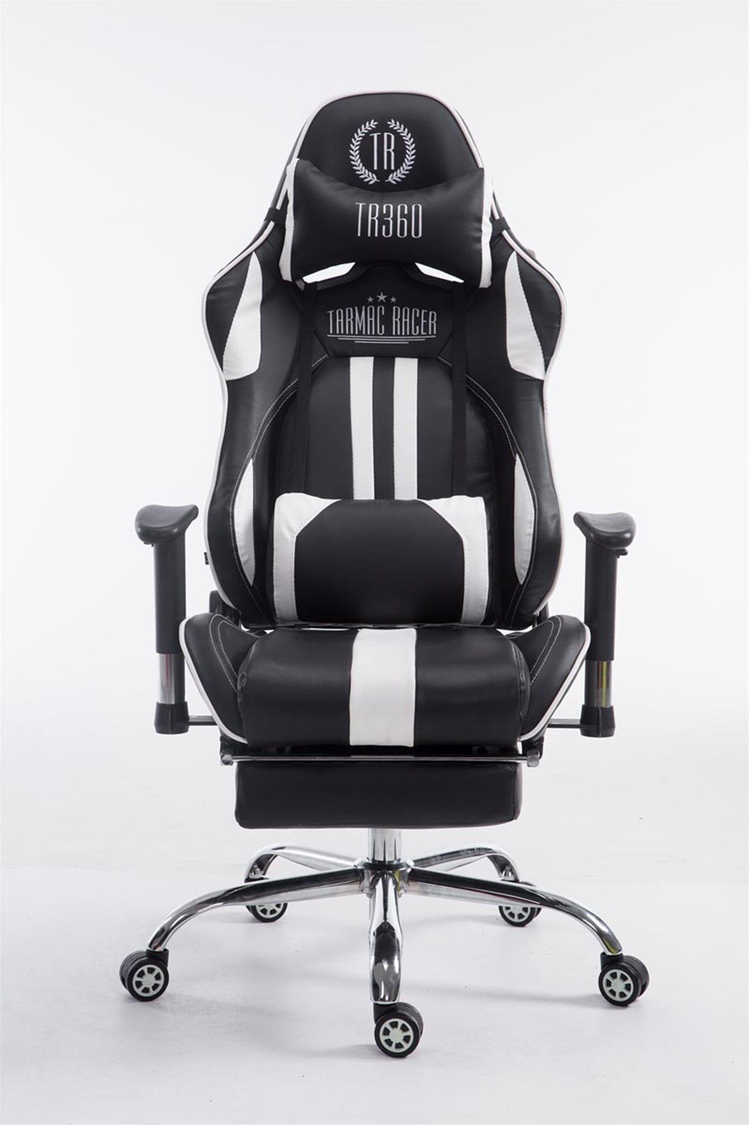 TPFLiving Gaming-Stuhl - Sitzfläche: Metall Gestell: bequemer höhenverstellbar Chefsessel), Gamingstuhl, - schwarz/weiß 360° - Rückenlehne (Schreibtischstuhl, chrom mit Drehstuhl, Limitless-2 drehbar Racingstuhl, Kunstleder