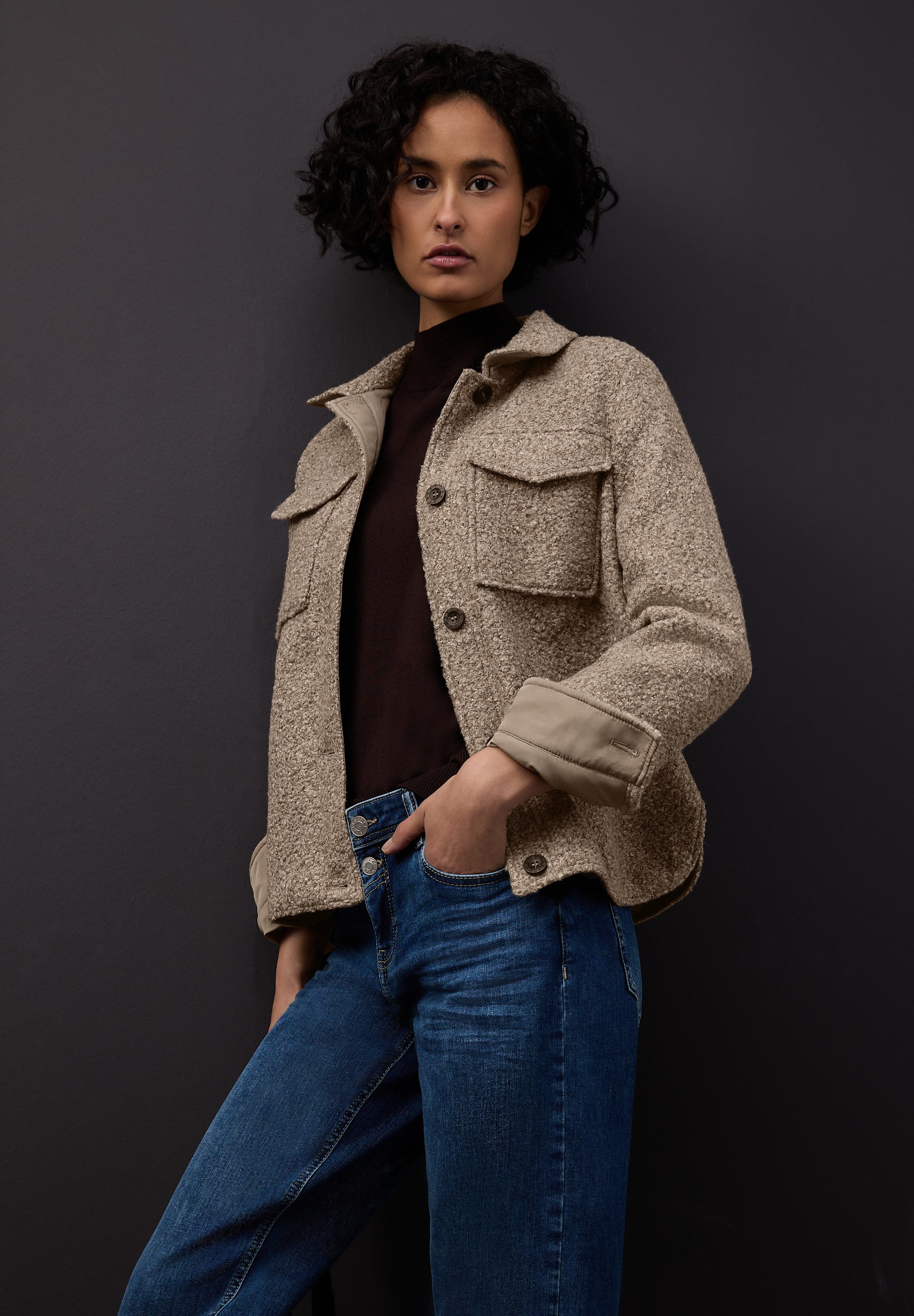 STREET ONE Blusenjacke Overshirt in Woll-Optik, mit Hemdkragen und Knopflei günstig online kaufen