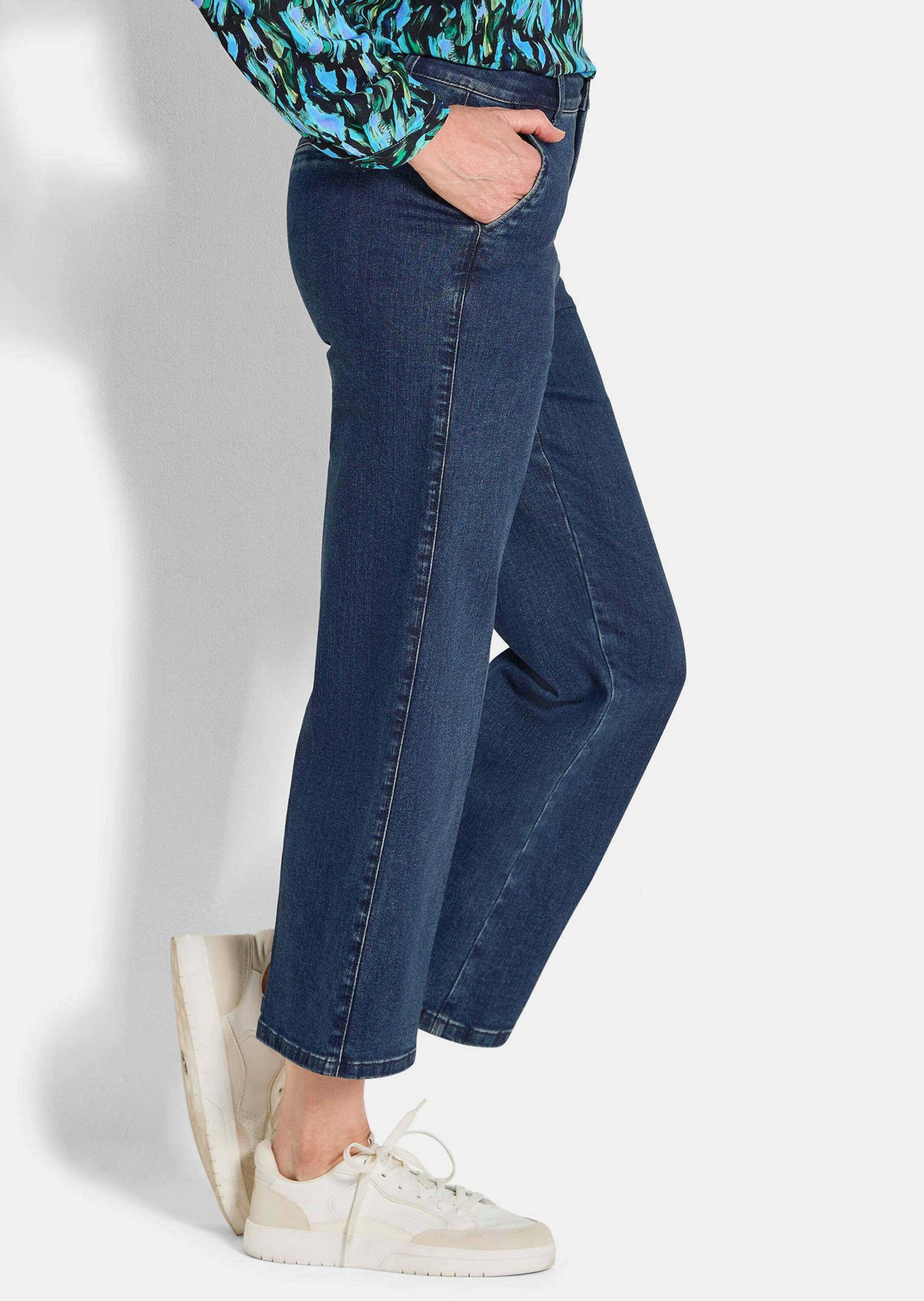 GOLDNER 5-Pocket-Jeans Weite 7/8-Jeans VERA mit Formbund Weite Denim-Culotte mit Bügelfalten, Mid Waist Bund, Gürtelschlaufen