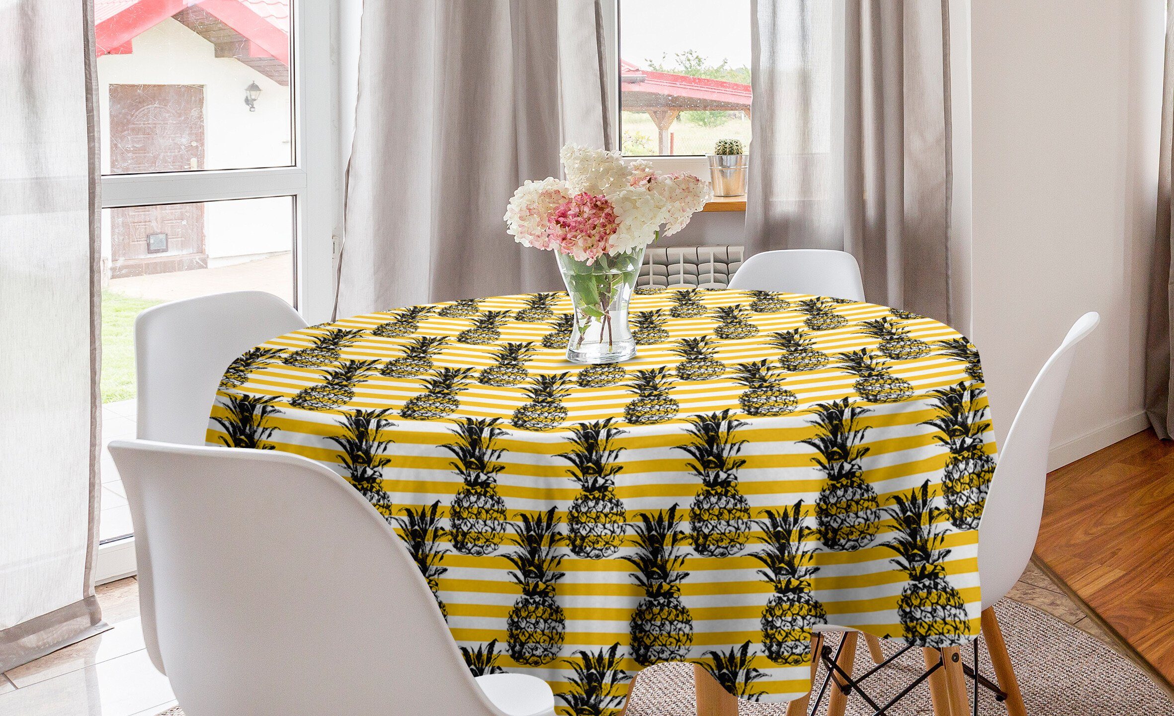 Abakuhaus Tischdecke Kreis Tischdecke Abdeckung für Esszimmer Küche Dekoration, Früchte Modernes Ananas-Motiv