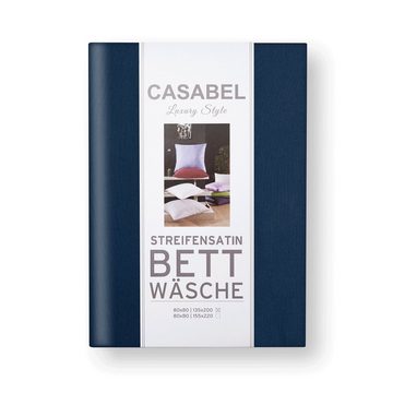 Bettwäsche Casabel Bettwäsche-Set aus Mako-Satin - Unifarben - Marineblau, Brielle, 2 teilig, Mit Reißverschluss, 100% Baumwolle