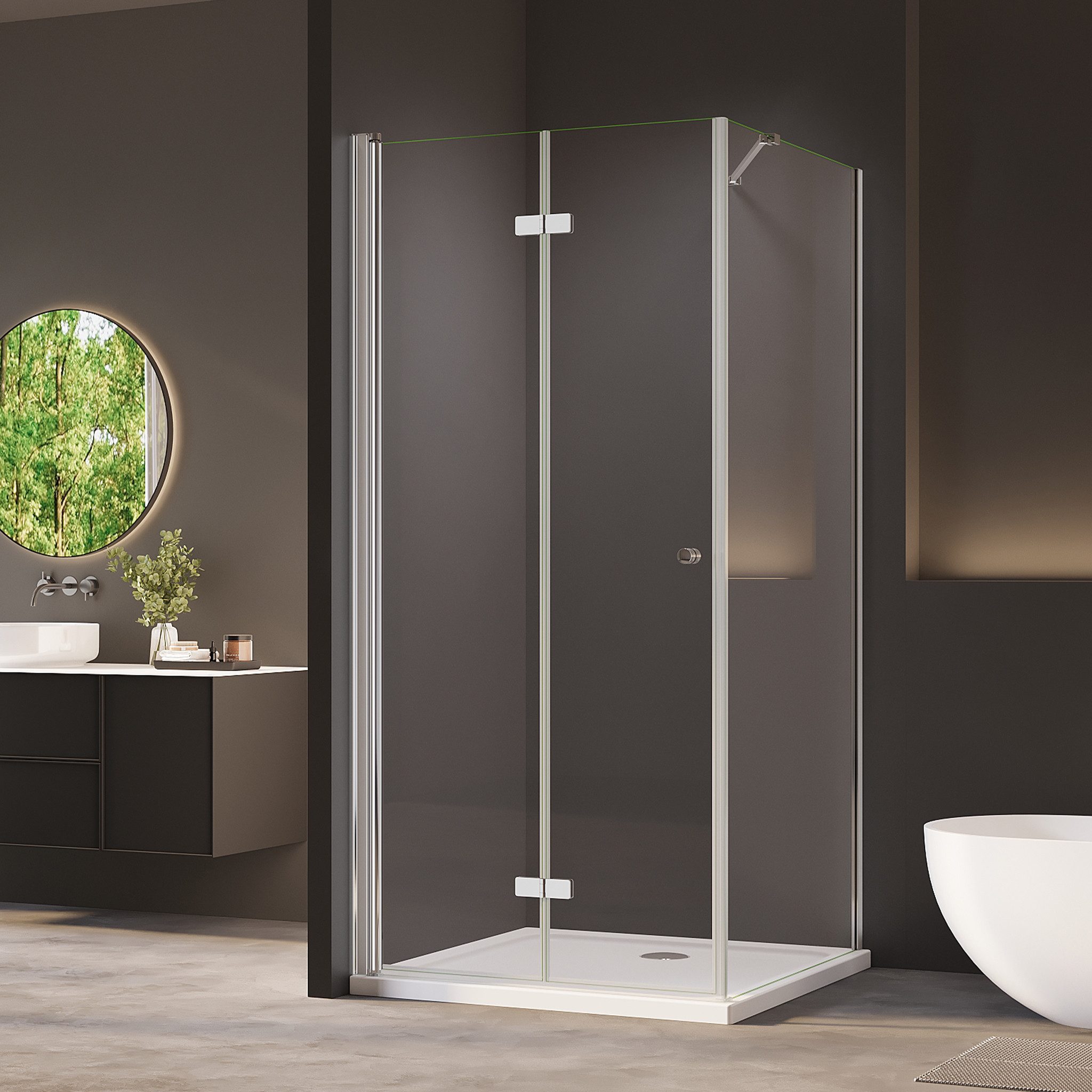 AmuseVera Eckdusche Duschkabine Eckeinstieg Faltbar Dusche Falttür mit Seitenwand, BxT: 70x70 cm, Einscheibensicherheitsglas, Set, mit hochwertigen Aluminiumprofilen in Chrome, Silber Drehfalttür mit festem Seitenteil Duschabtrennung
