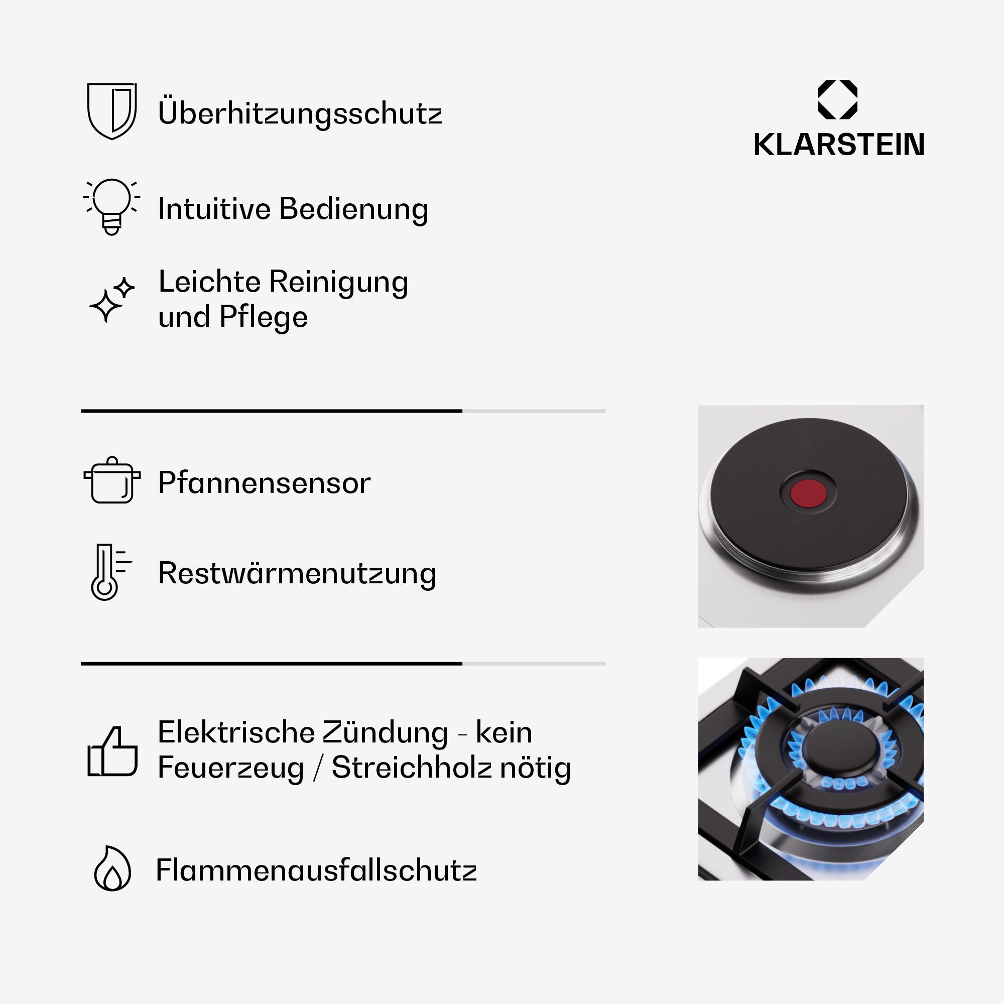 Klarstein Gas-Kochfeld MultiChef, Kochfelder Elektro Kochfeld Gas Hob 5 Zone