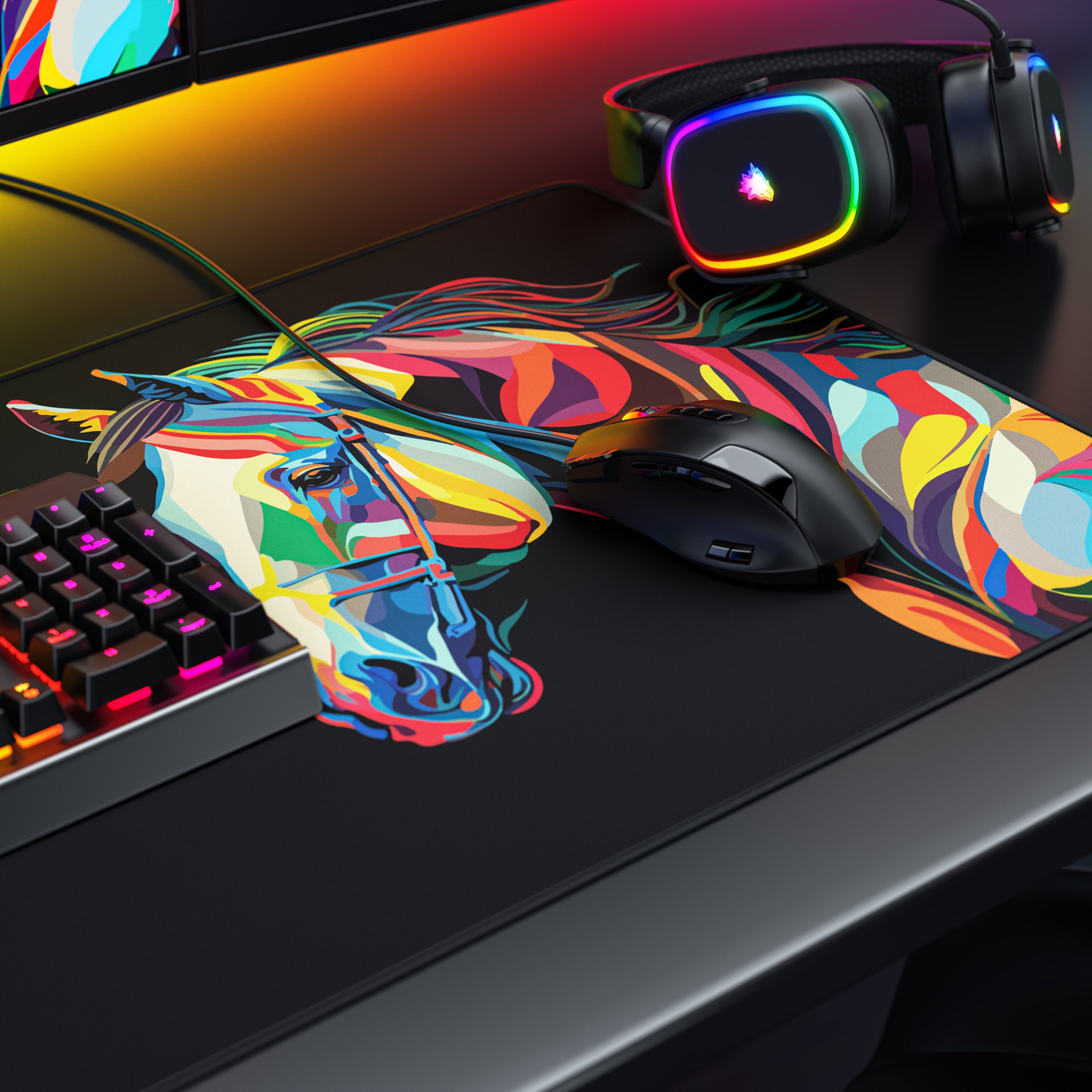 Titanwolf Gaming Mauspad XXL Speed Mousepad 900 x 400 x 3 mm, Schreibtischauflage, abwaschbar, rutschfeste Rückseite, Geschwindigkeit & Präzision, Colour Horse