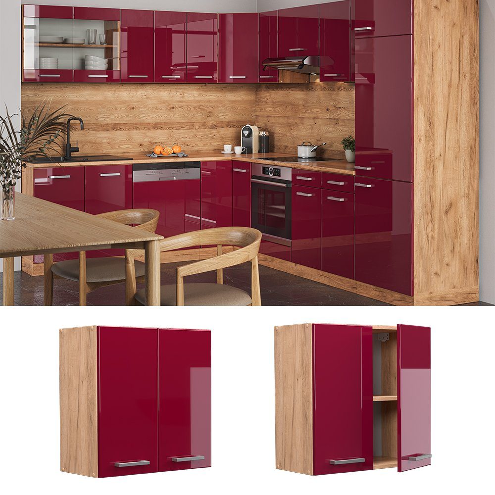 Vicco Hängeschrank R-Line, Bordeaux Hochglanz/Goldkraft Eiche, günstig online kaufen