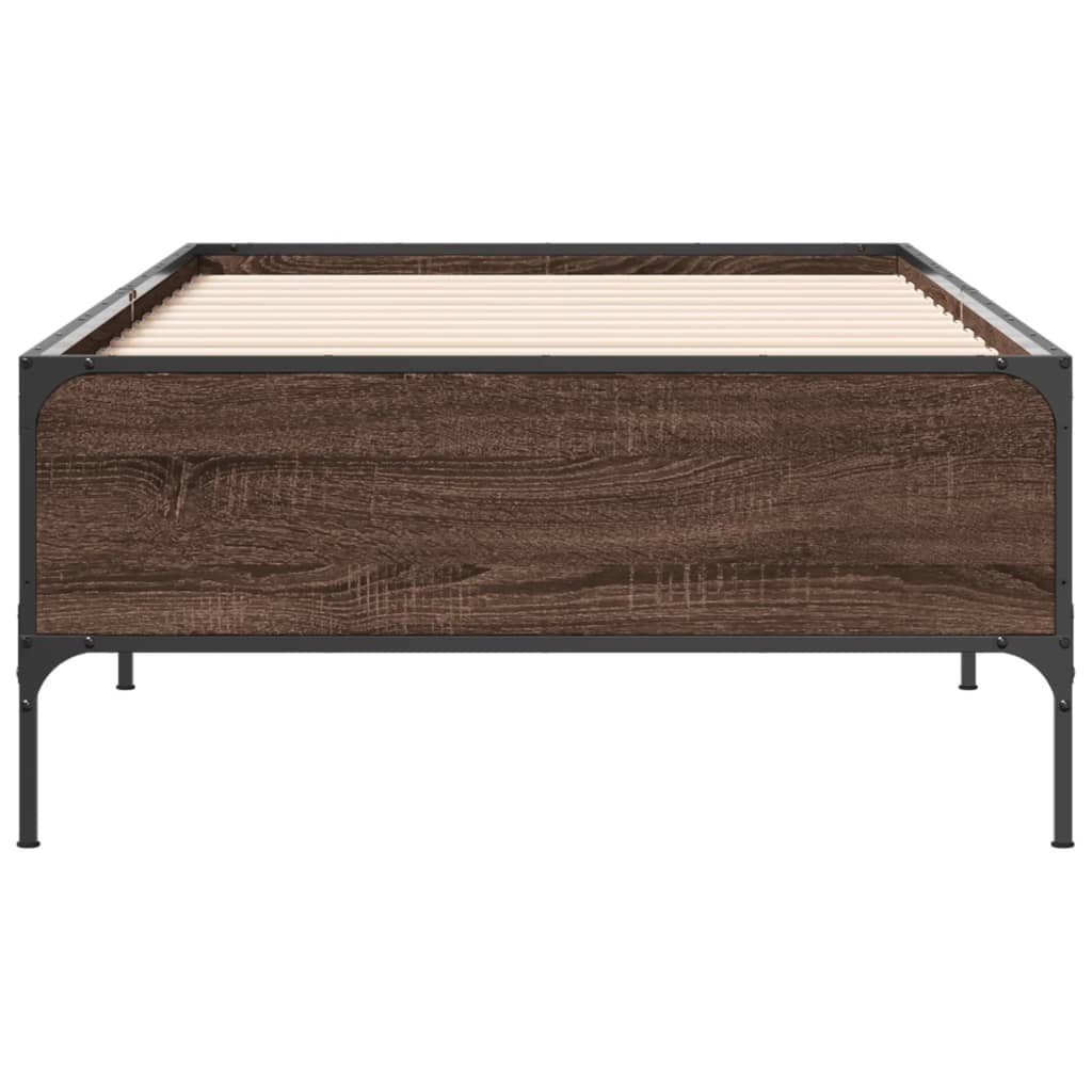vidaXL Bett Bettgestell Braun Eichen-Optik 90x200 cm Holzwerkstoff Metall