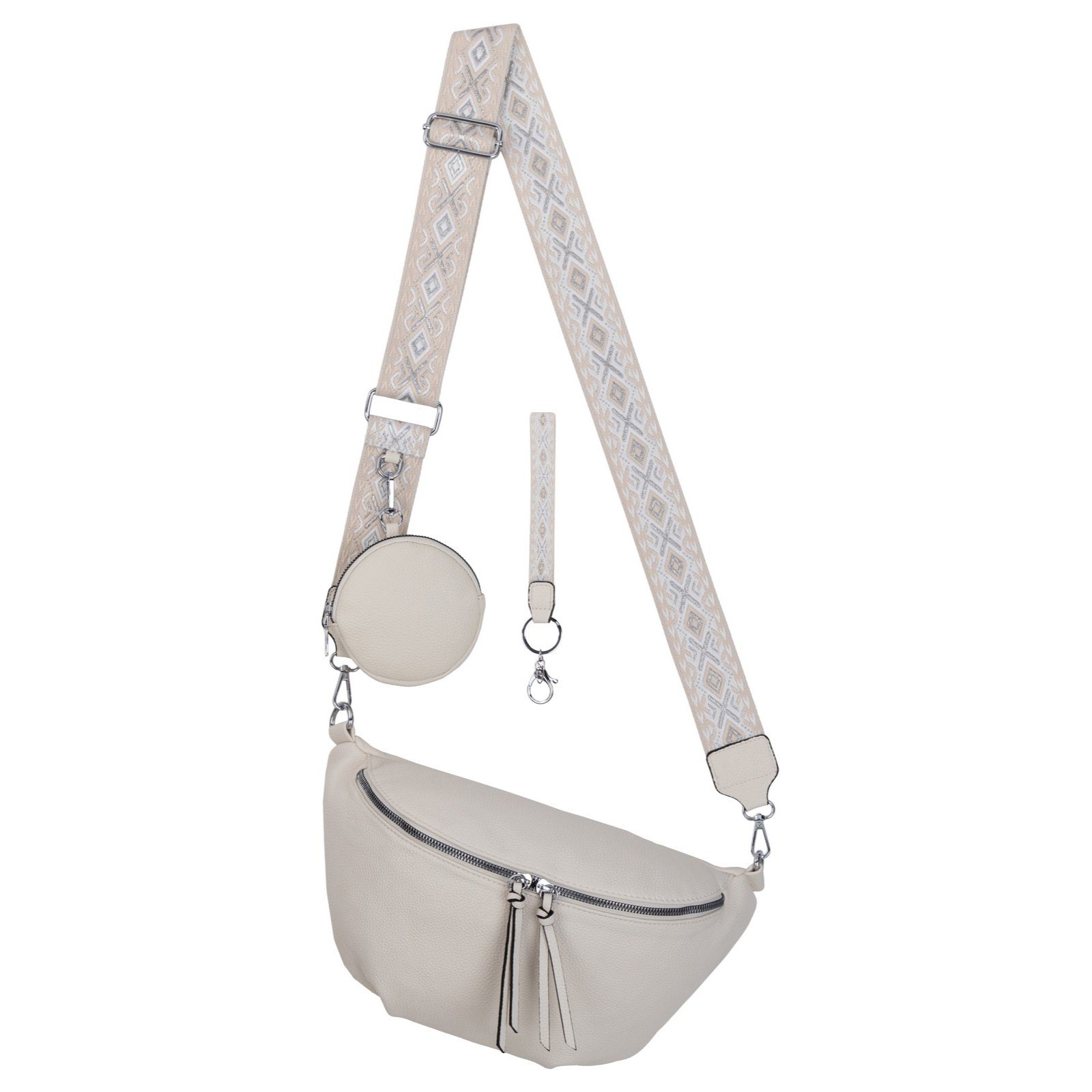 EAAKIE Gürteltasche Bauchtasche Umhängetasche Crossbody-Bag Hüfttasche Kunstleder Italy-D, als Schultertasche, CrossOver, Umhängetasche tragbar OFF.WHITE