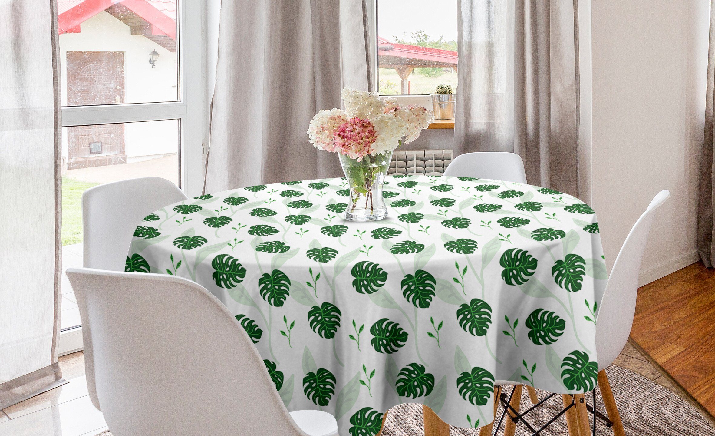 Tischdecke Shadowy Philodendron Abdeckung Abakuhaus Küche Dschungel-Laub Kreis Dekoration, Esszimmer Tischdecke für
