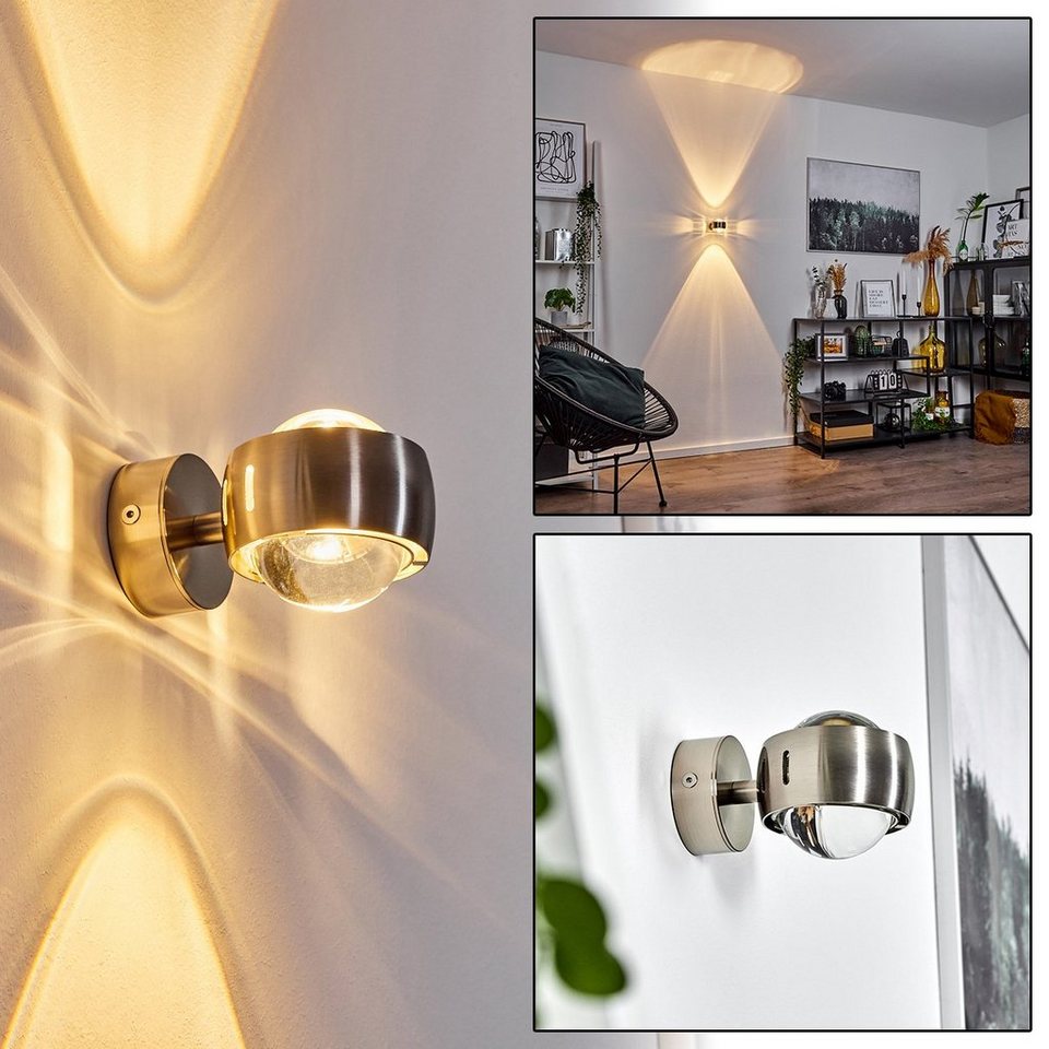 »Osacca« Metall-Lampe für Nickel Halbrunde Wandleuchte in Leuchtmittel, Wohnzimmer, ohne Wandlampe mit das matt hofstein Glaslinsen