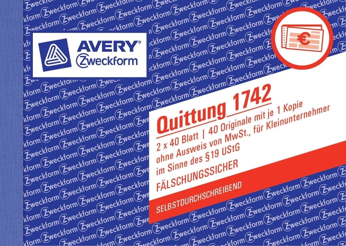 Formularblock Quittung Kleinunternehmer 1 und 2 Blatt bedruckt SD A6 quer 2x40 Blat.
