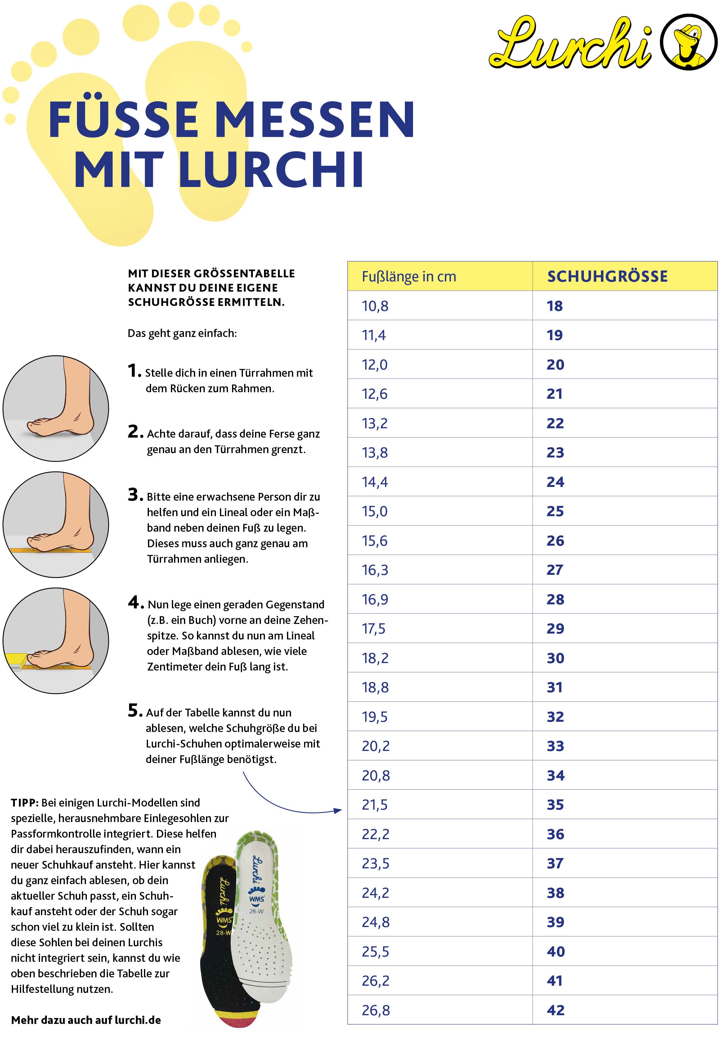 Lurchi Naffi, Barefoot Barfußschuh, Kinderschuh, Halbschuh, Größenschablone zum Download