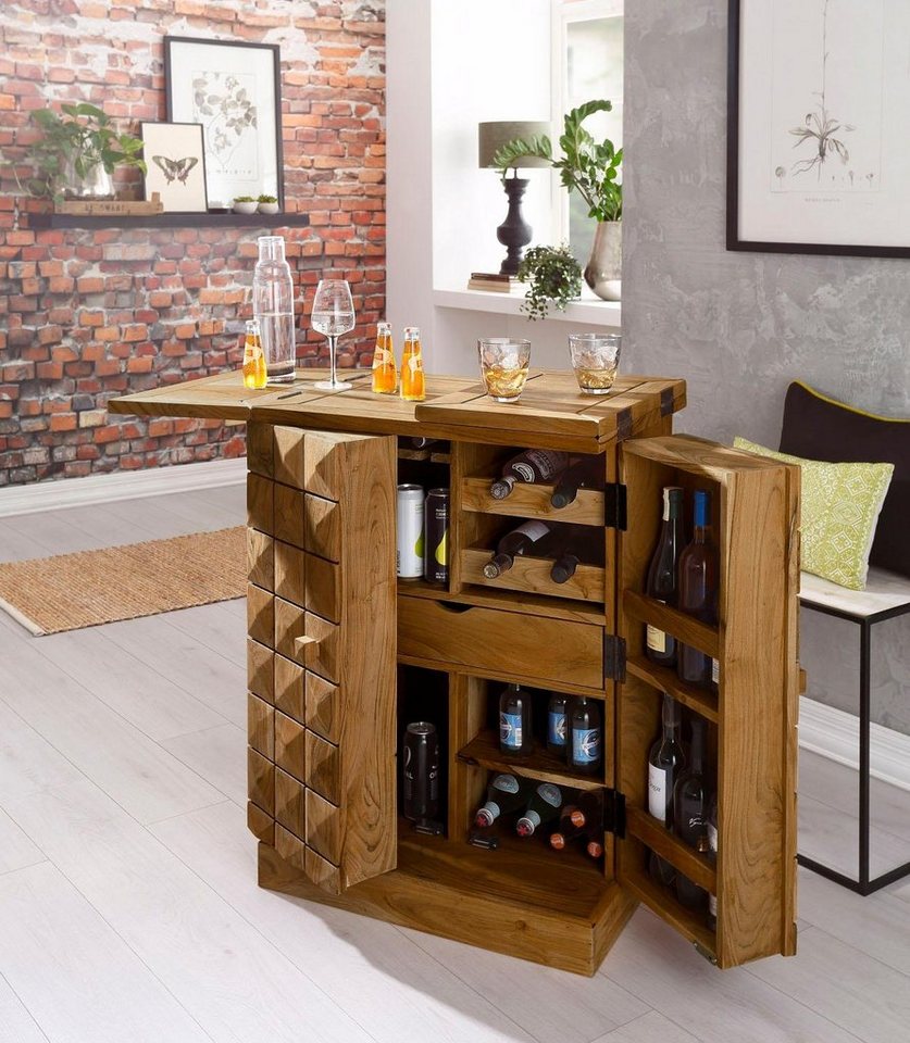 Home Affaire Barschrank Natalie Aus Massivholz In 3 D Optik Online Kaufen Otto