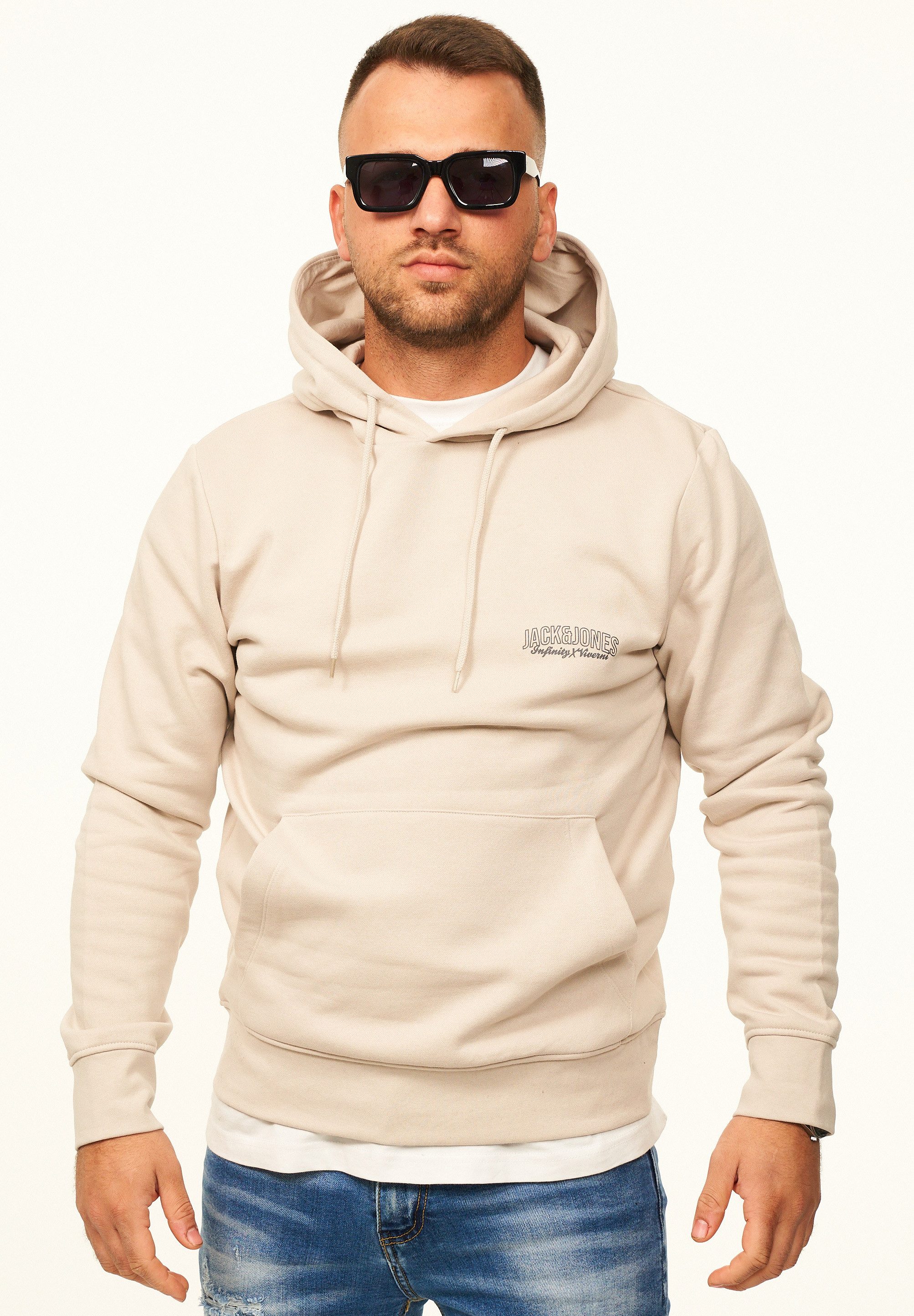 Jack & Jones Hoodie Pullover als Kapuzenpullover im Regular Fit - Sweatshirt für Herren Männer Sweatpullover mit Logo-Print aus Baumwollmischung