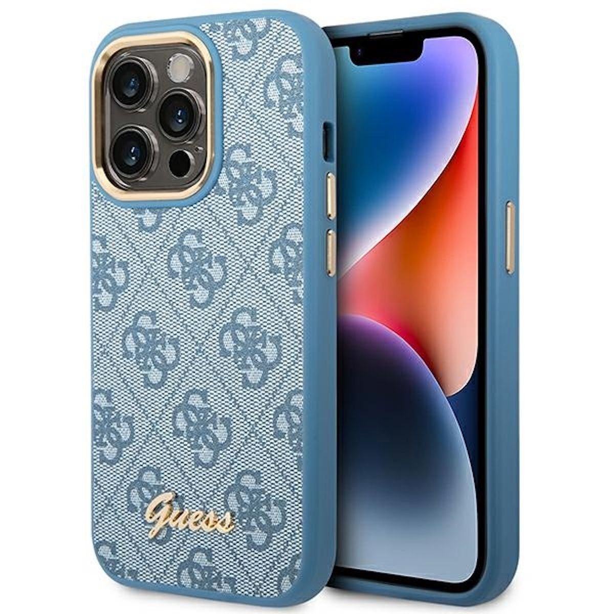 Handyhülle Guess Apple iPhone 14 Pro Max Hard Case 4G Vintage Gold Logo Blau