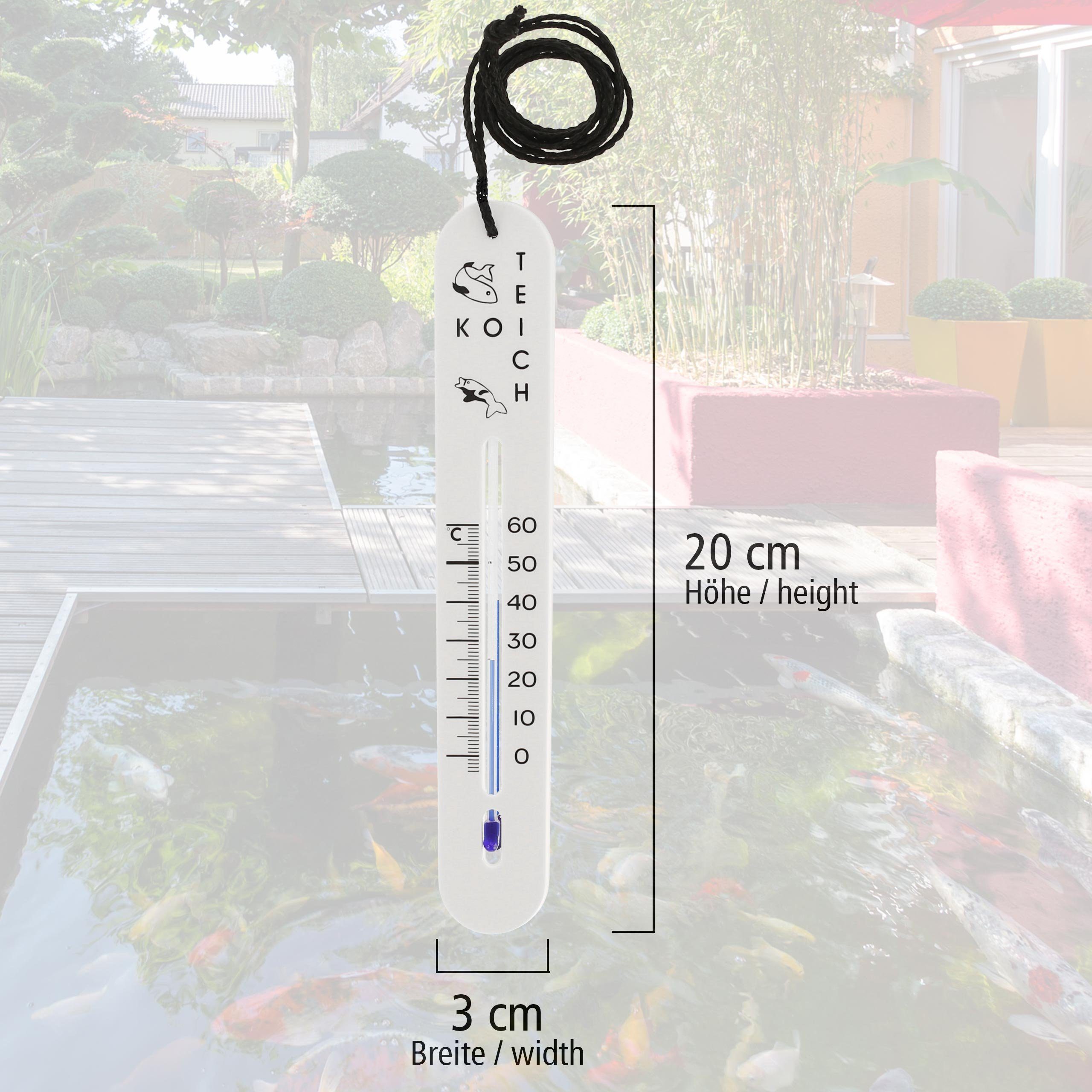 Lantelme Aquarienthermometer Teichthermometer 20cm Selbstsinkend Fischzucht Fischteich Thermometer, 1-tlg., für Teiche und Aufzuchtbecken, mit Schnur, Thermometer sinkend, Für Fische Koi Karpfen, Temperaturanzeige 0 bis 60°C