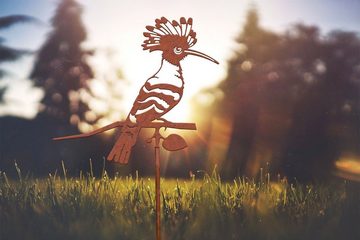 ILLUMINO Gartenfigur Gartenstecker Dekostecker Glücksvogel Wiedehopf Stahl Rost Naturrost Vogel Deko für den Garten
