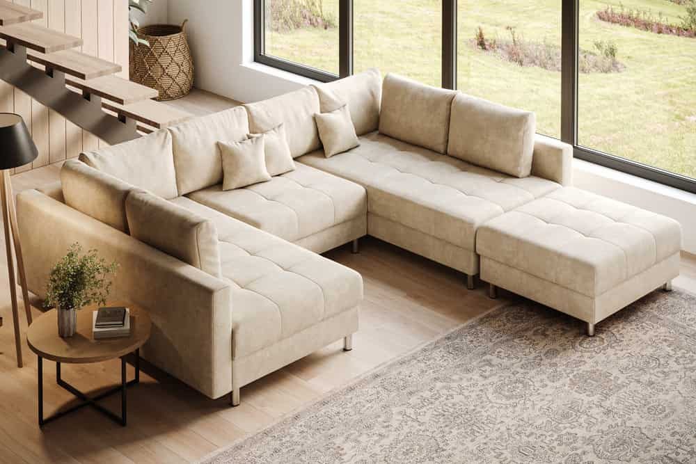 riess-ambiente Wohnlandschaft KENT 305cm champagner beige, Einzelartikel 1 Teile, Wohnzimmer · XXL · U-Form · Federkern · Samt · Hocker & Kissen