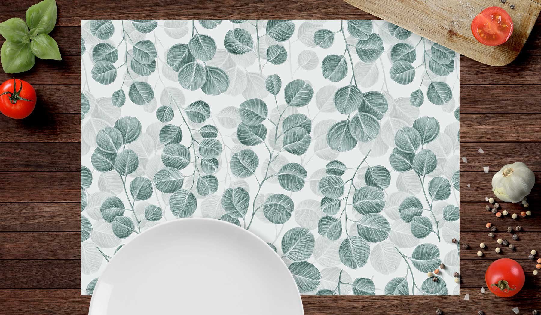 cover-your-desk.de Platzset abwaschbar - Eukalyptus Muster - aus Premium Vinyl, (4-St), 44 x 32 cm - rutschfeste Tischdekoration!