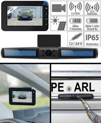 Lescars »Kabellose Solar-Funk-Rückfahrkamera mit großem Farb-Monitor und wetterfestem Gehäuse« Rückfahrkamera (HD, Autarke Stromversorgung gurch Solarzelle)