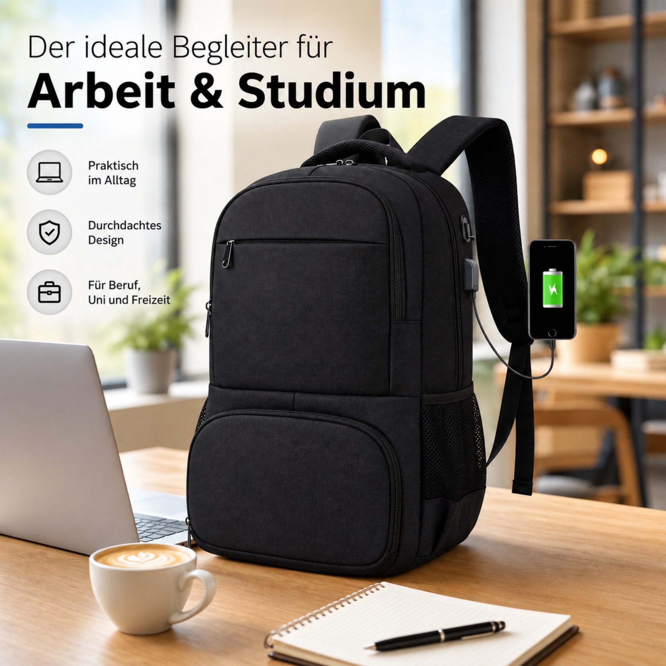 Blossom Laptoprucksack Laptop Rucksack Rucksäcke Schulrucksack Wasserbeständig Laptoptasche (Businessrucksack mit Laptopfach, isoliertem Fach, USB-Anschluss), f – Bild 2 von 5
