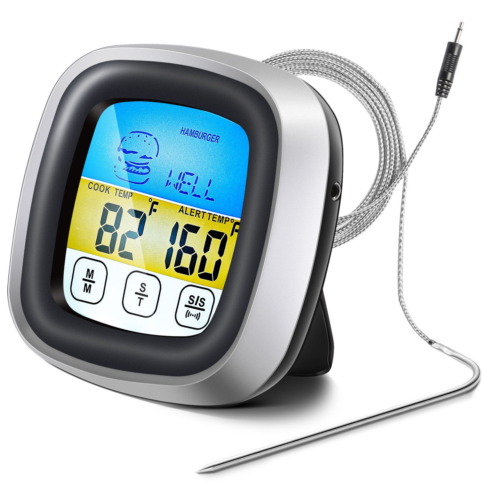DESUO Bratenthermometer Digitales Bratenthermometer mit 5 Garstufen LED-Touchdisplay Timer