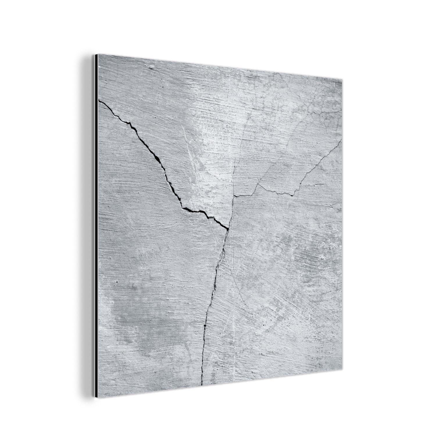 Metallbild Grau, - deko St), aus (1 MuchoWow Aluminium Gemälde Beton Riss Metall, Alu-Dibond-Druck, -