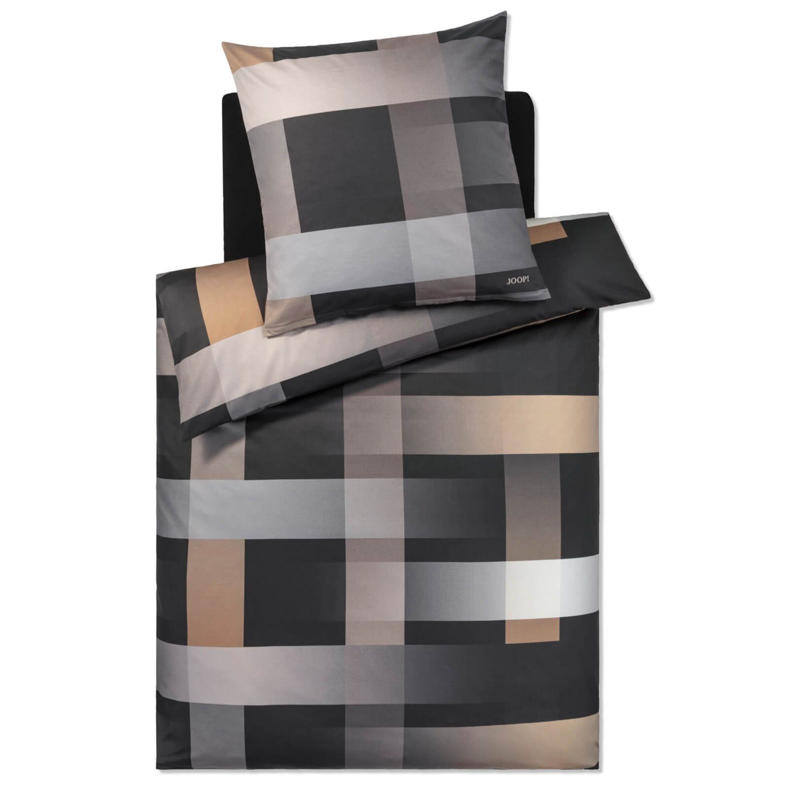 JOOP! Bettwäsche Woven 4108 09 Ebony, Mako-Satin, 3 teilig, Farbverlauf, Kariert