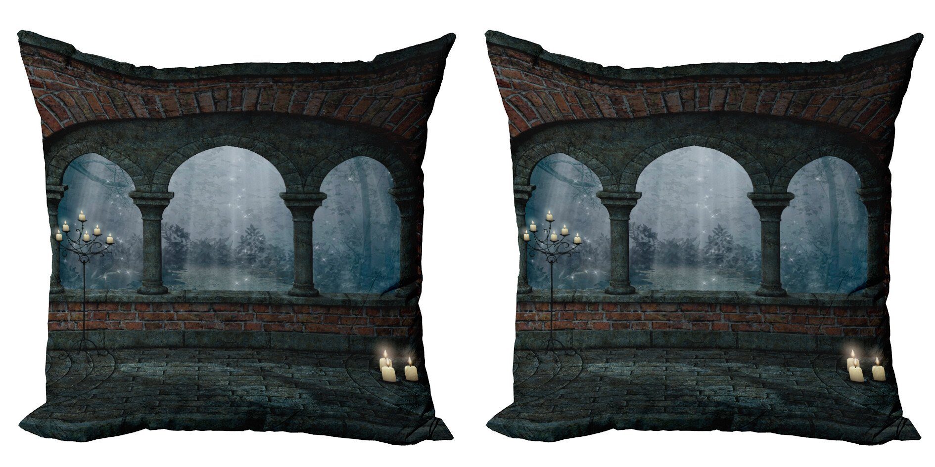 Kissenbezüge Modern Accent Doppelseitiger Digitaldruck, Abakuhaus (2 Stück), gotisch Mittelalterliche Burg in der Nacht