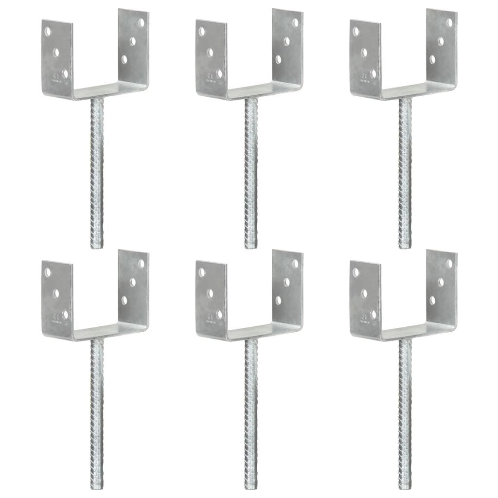 vidaXL Einschlagbodenhülse 12 x 6 x 30 cm Pfostenträger 6 Stk Silbern 12x6x30 cm Verzinkter Stahl