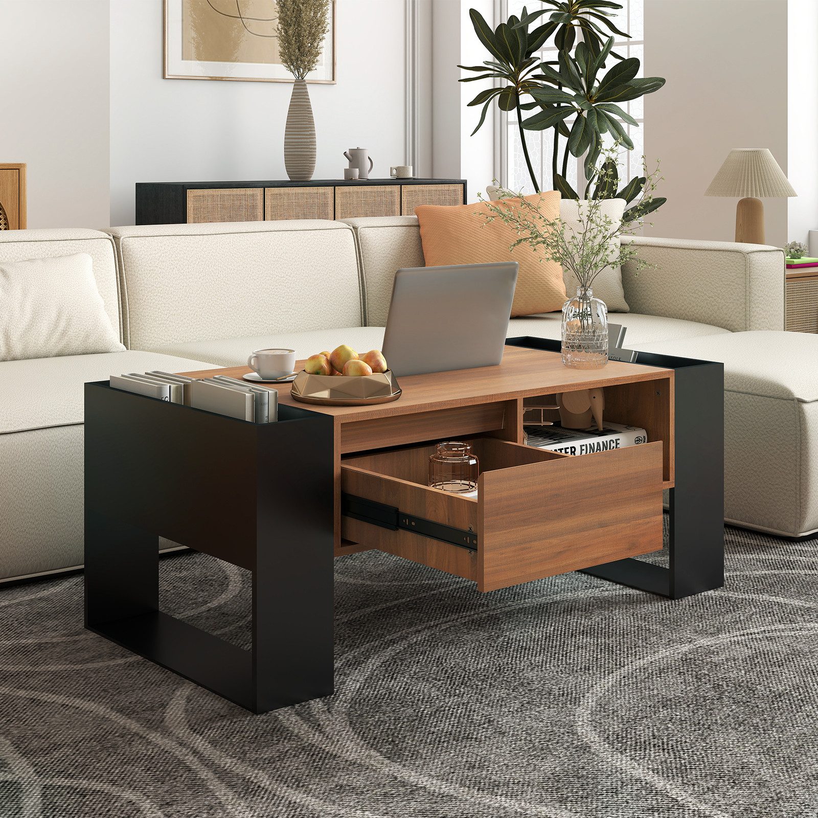 Puluomis Couchtisch Couchtisch mit offenem Regal günstig online kaufen