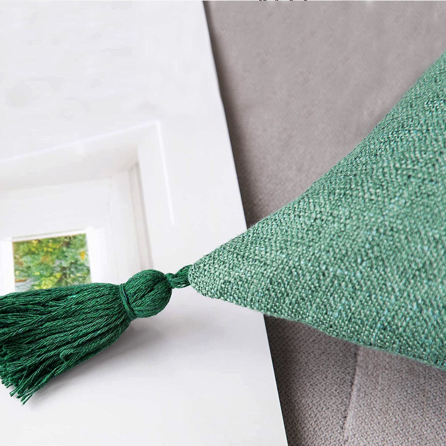 Kissenbezüge Baumwolle Kissenhülle 2 x 45 cm, Stück, mit Quasten, grün Haiaveng 45