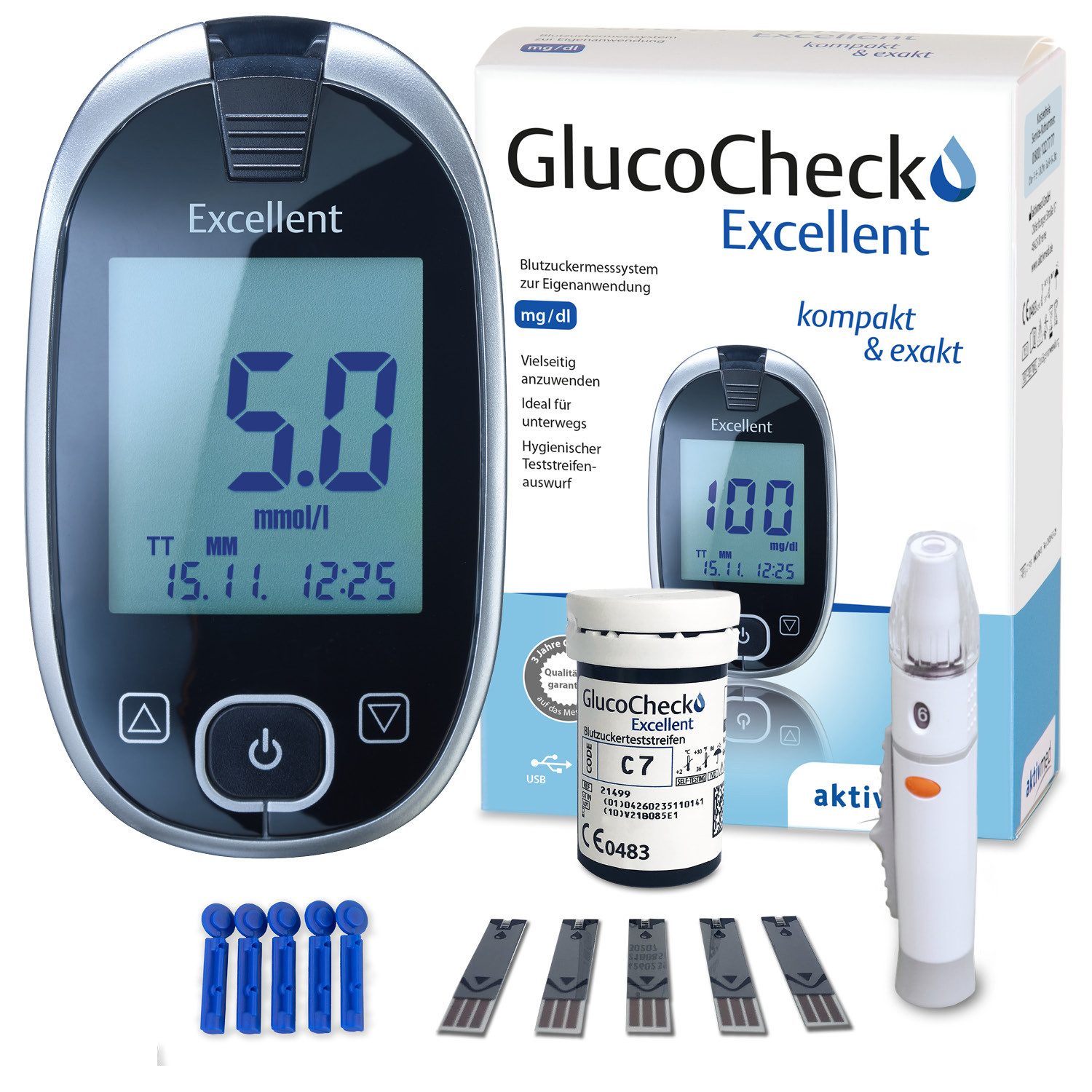 GlucoCheck Blutzuckermessgerät GlucoCheck Excellent, Teststreifen-Auswurffunktion