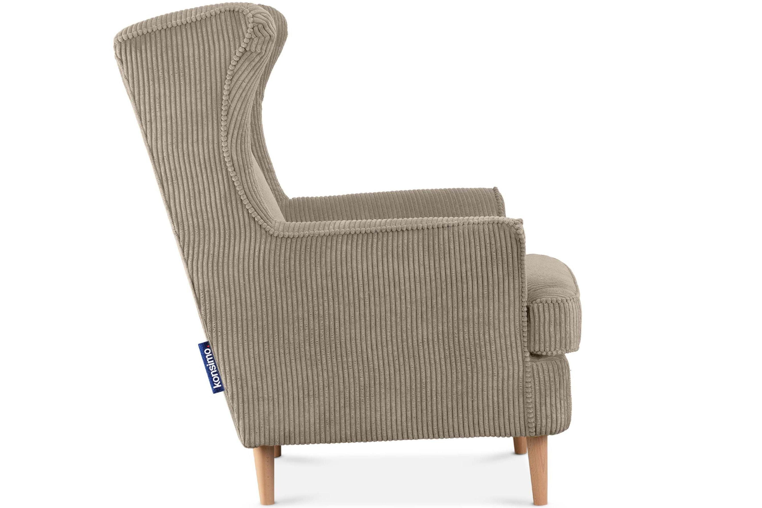 Kissen Ohrensessel STRALIS dekorativem Sessel, inklusive zeitloses Design, Füße, hohe Konsimo