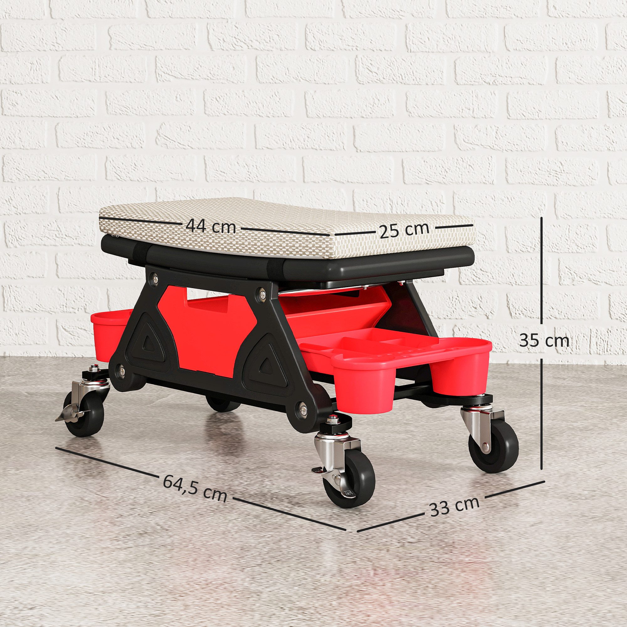 HOMCOM Montagehocker mit Rollen, Ablagefläche, Schublade (Rollbarer Werkstatthocker, 1 St., 35cm hoch Rollhocker), 135 kg Tragkraft, Werkstattsitz für Werkstatt Grau